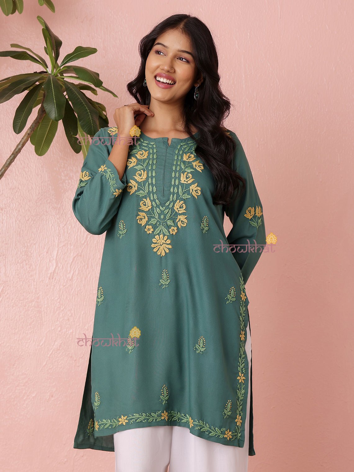 Mriga Premium Rayon Straight Multi Color Chikankari Kurti - Chowkhat Lifestyle