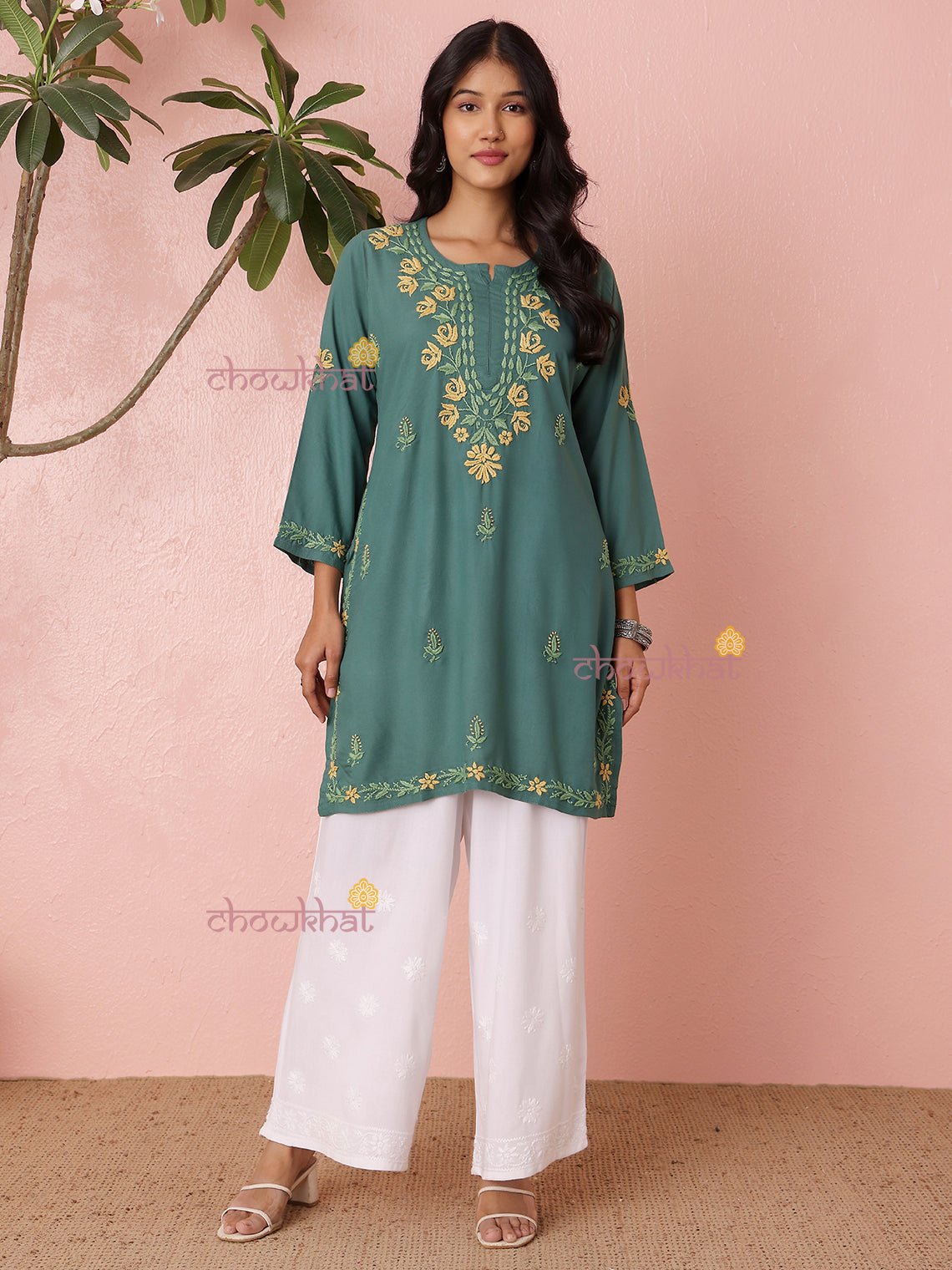 Mriga Premium Rayon Straight Multi Color Chikankari Kurti - Chowkhat Lifestyle