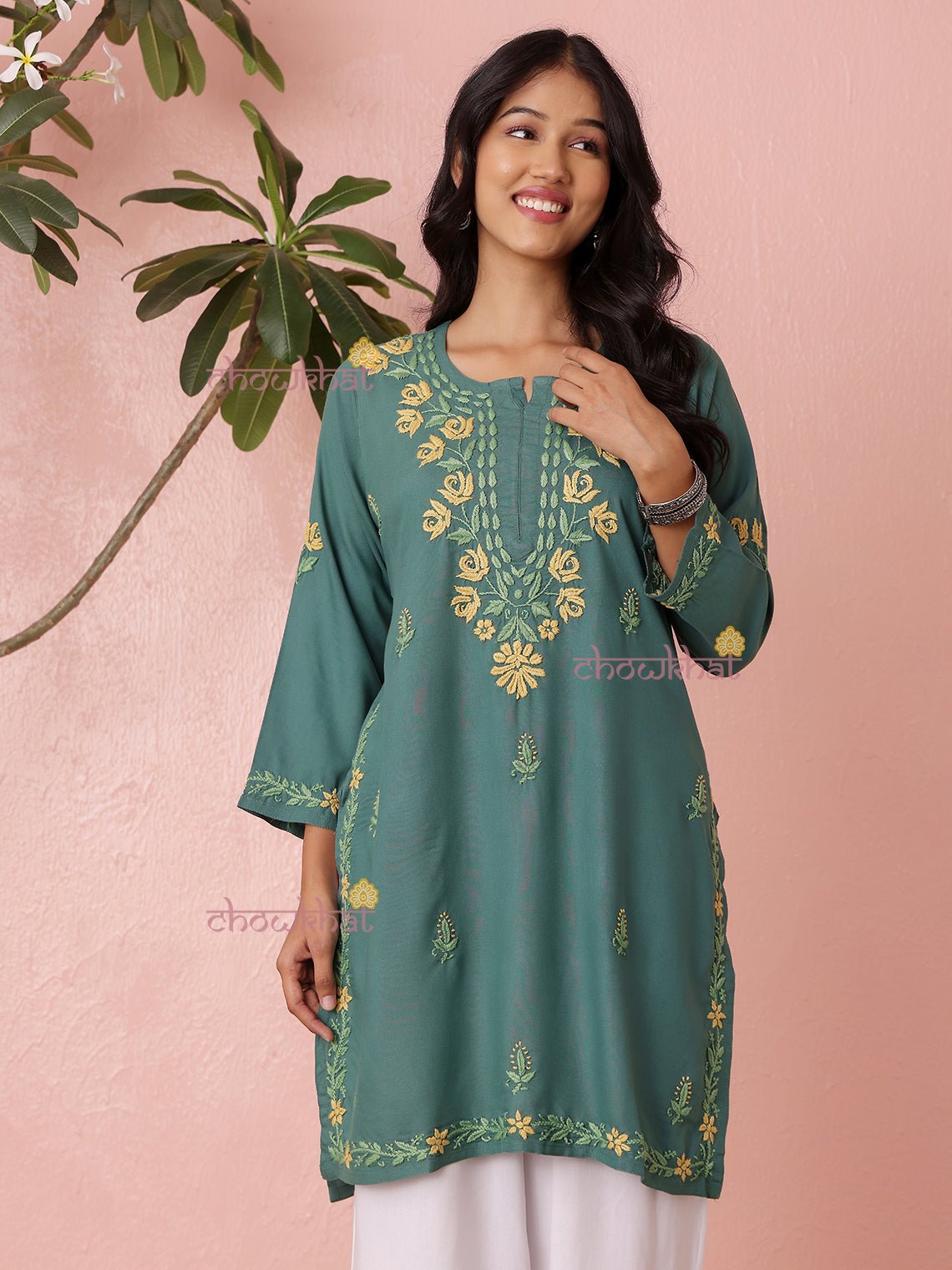 Mriga Premium Rayon Straight Multi Color Chikankari Kurti - Chowkhat Lifestyle