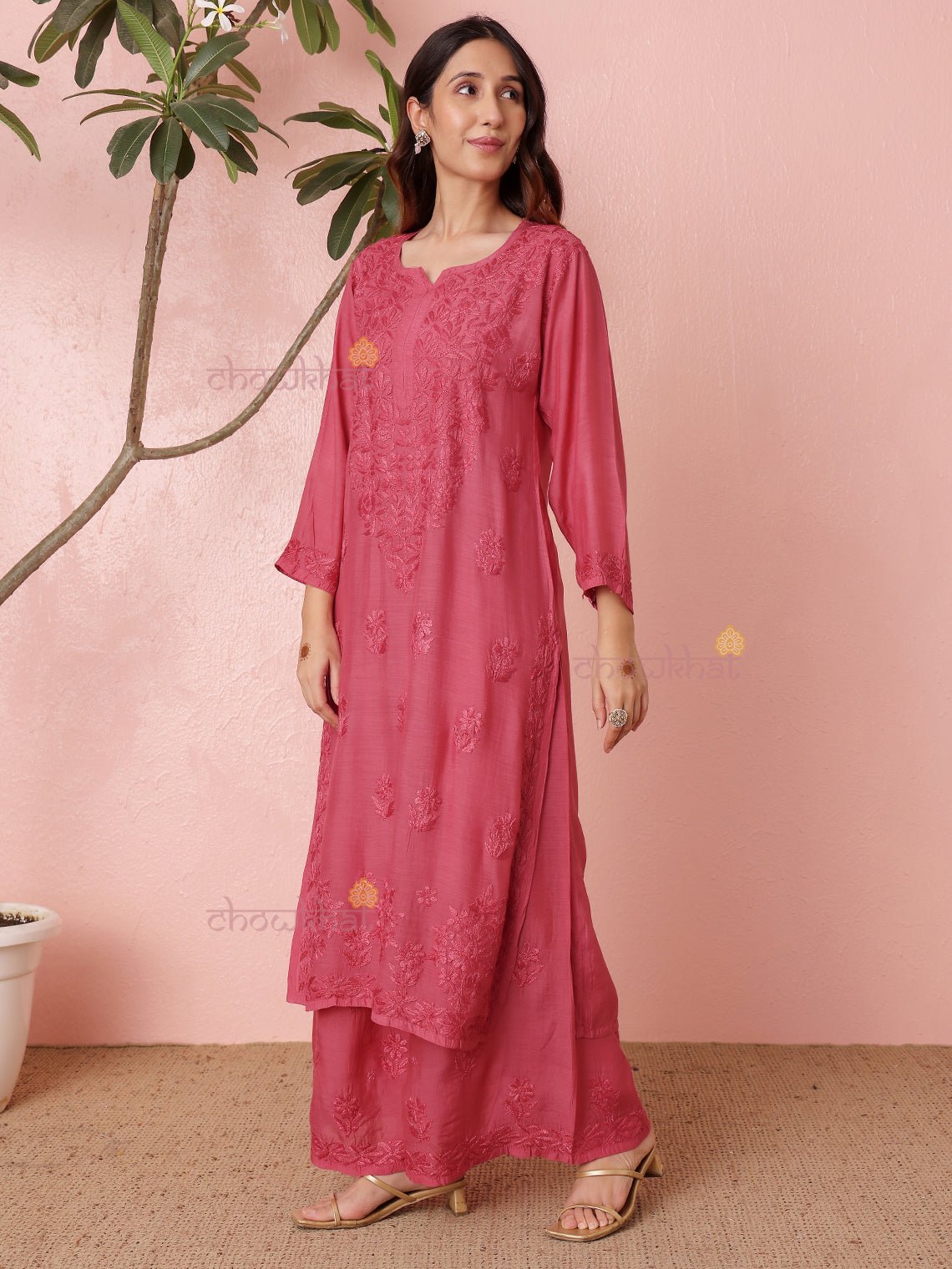 Lavina Premium Muslin Chikankari Kurti & Palazzo Set - Chowkhat Lifestyle