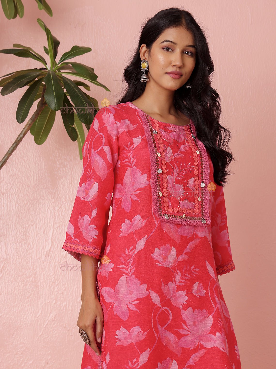 Iram Linen Silk Co - ord Set With Handwork & Lace Detaling - Chowkhat Lifestyle