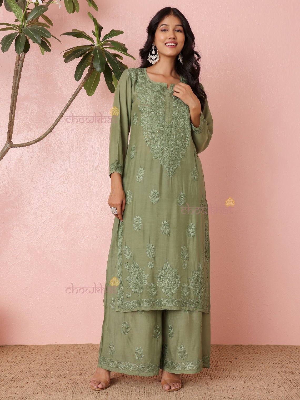 Lavina Premium Muslin Chikankari Kurti & Palazzo Set - Chowkhat Lifestyle