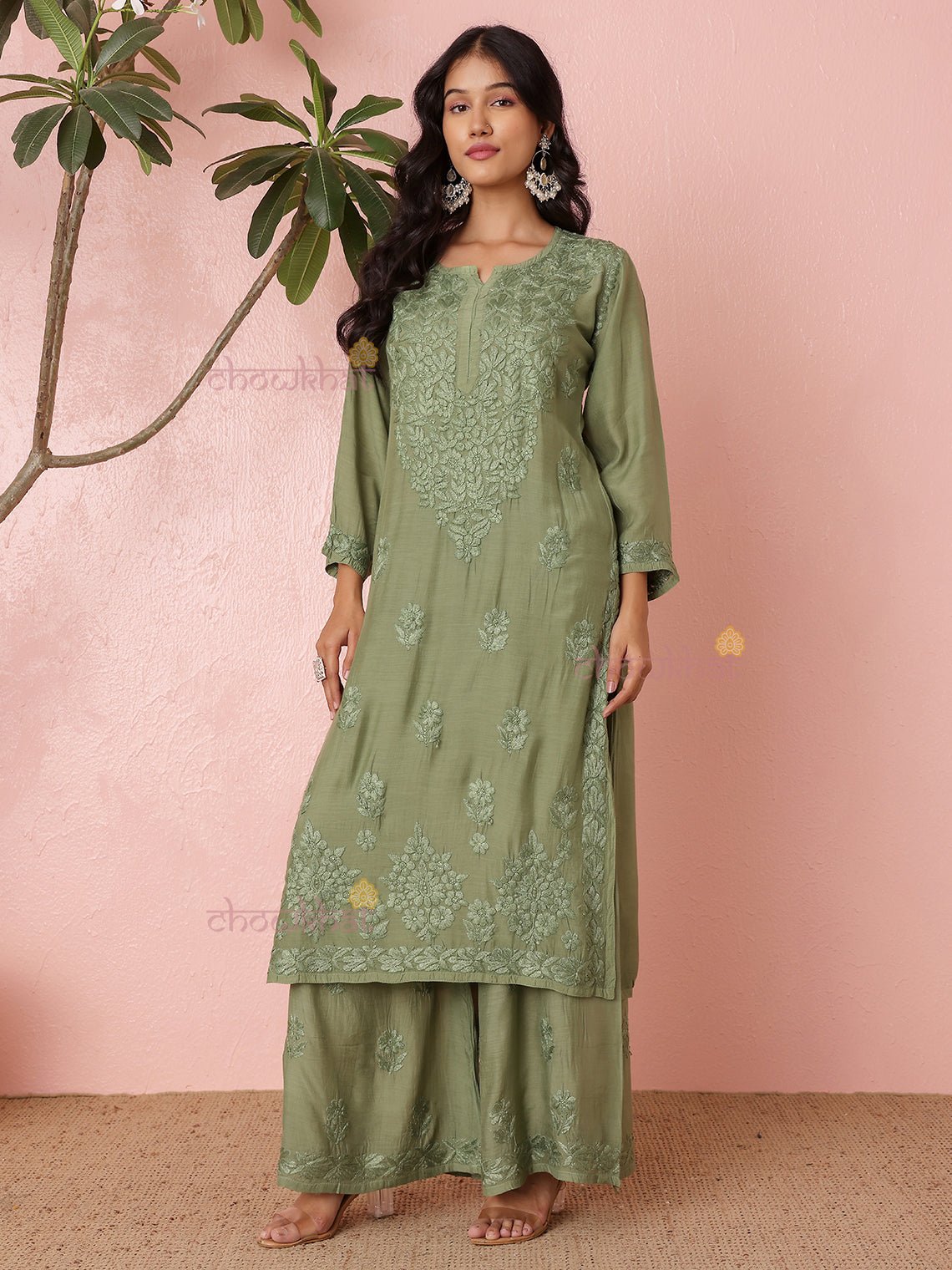 Lavina Premium Muslin Chikankari Kurti & Palazzo Set - Chowkhat Lifestyle