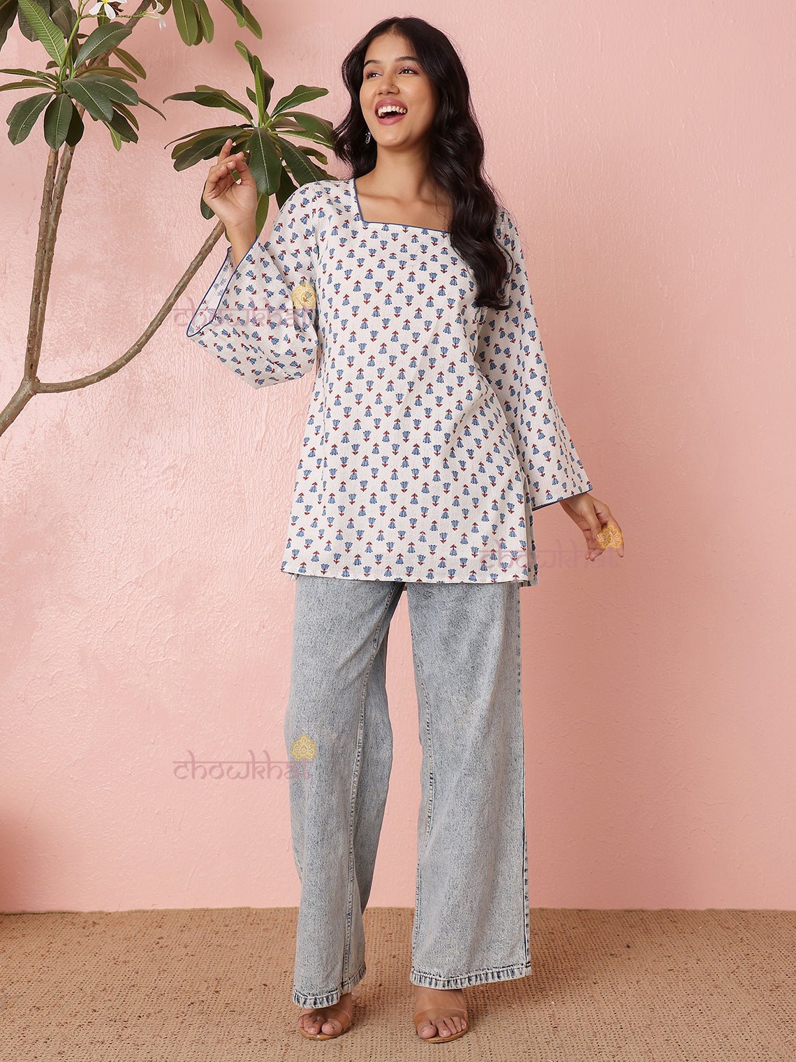 Arushi Short Hand Printed Cotton Kurti with Lining - Chowkhat Lifestyle