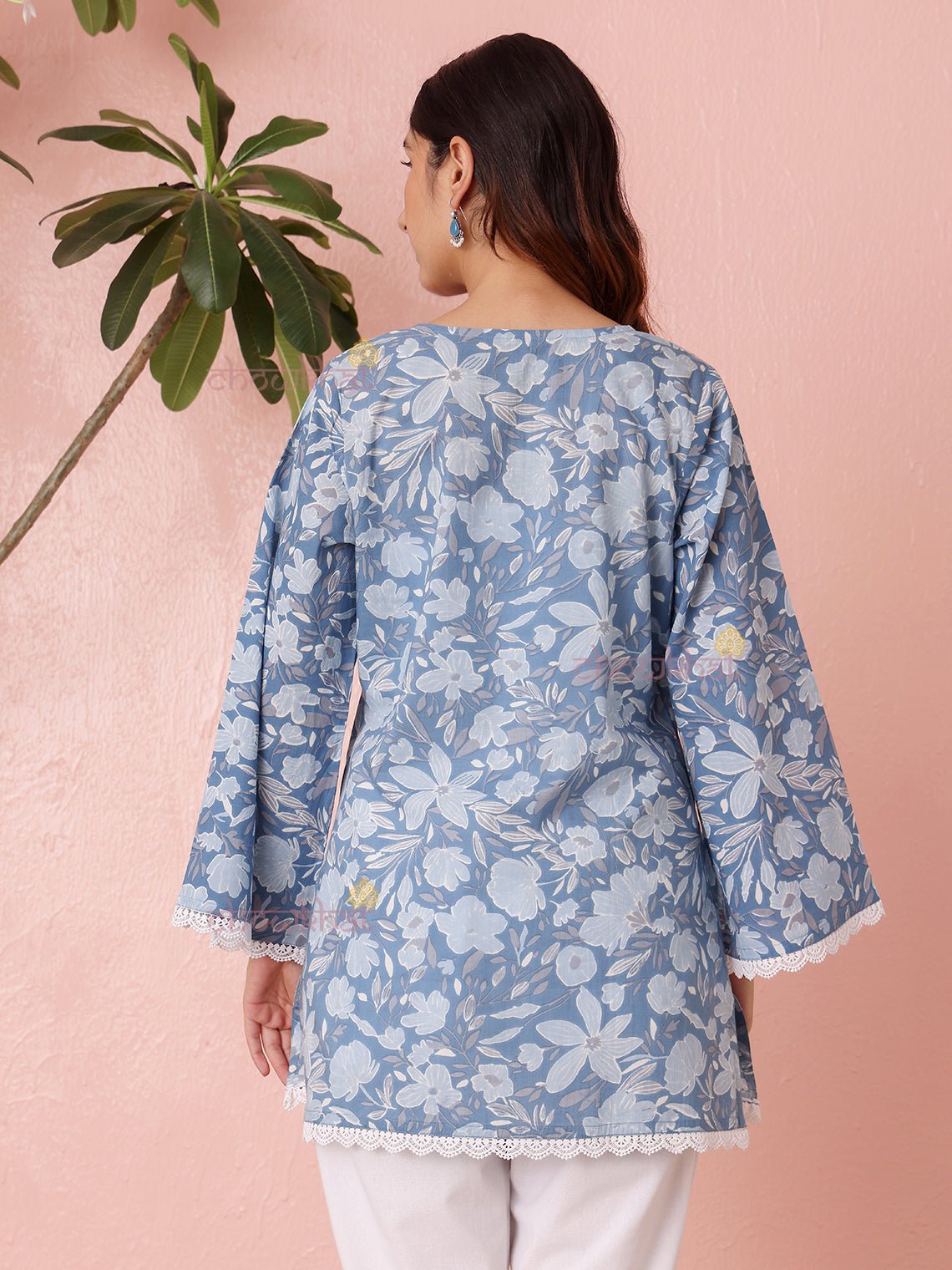 Shriya Short Hand Printed Cotton Kurti With Lace Detailing - Chowkhat Lifestyle