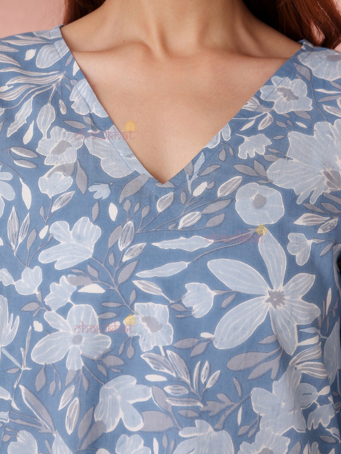 Shriya Short Hand Printed Cotton Kurti With Lace Detailing - Chowkhat Lifestyle