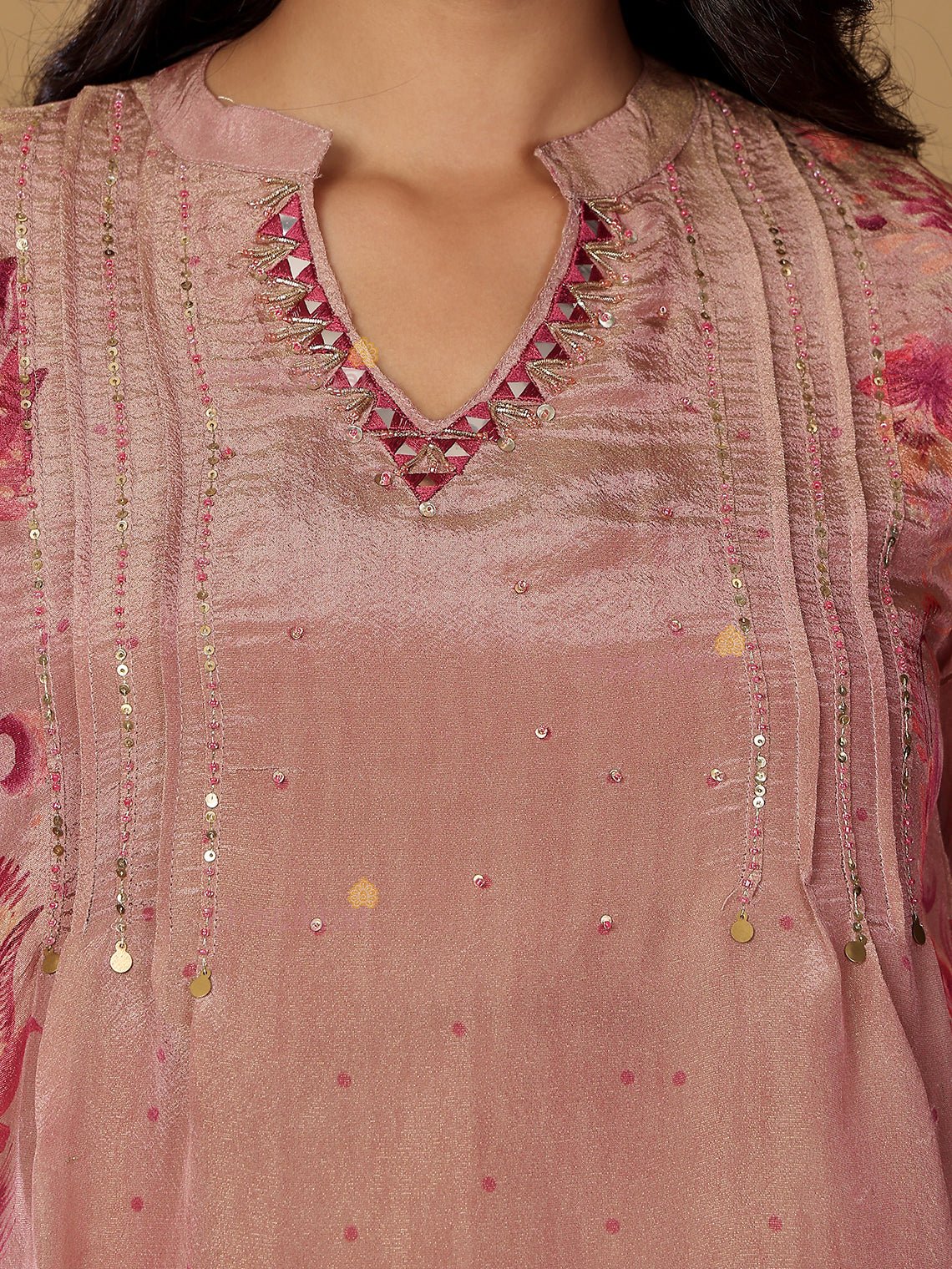 Kusum Tissue Stitched Premium Suit Set with attached Lining & Handwork - Chowkhat Lifestyle