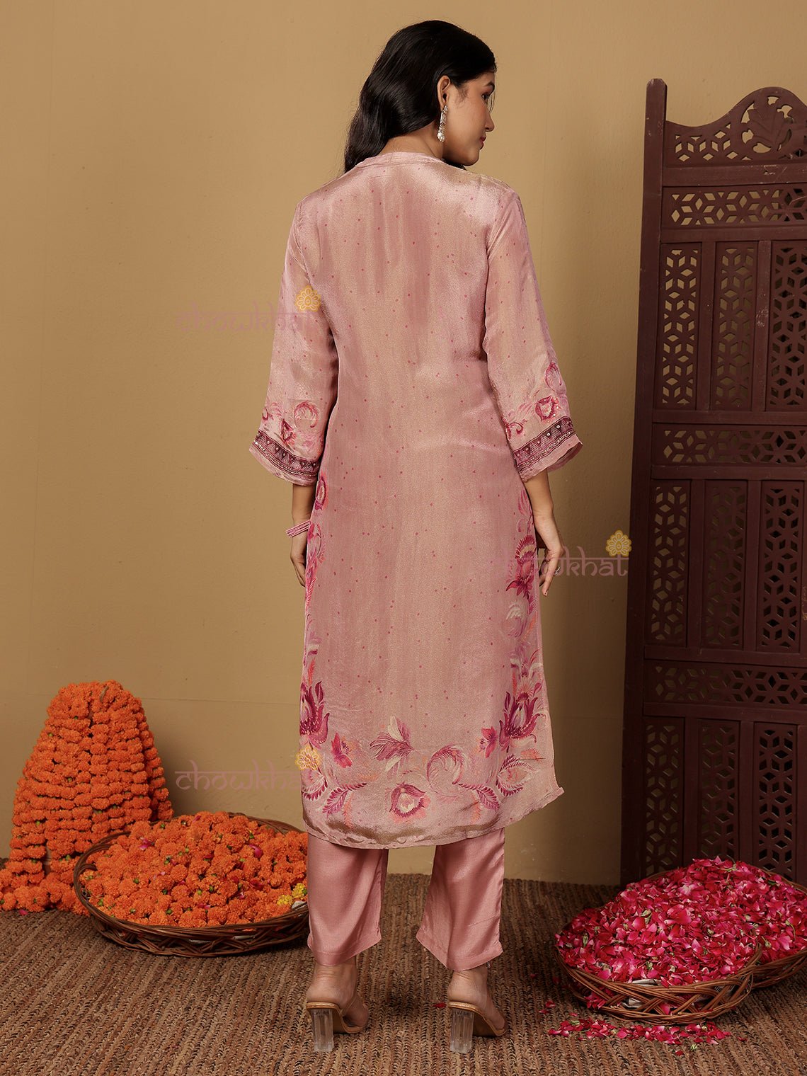 Kusum Tissue Stitched Premium Suit Set with attached Lining & Handwork - Chowkhat Lifestyle