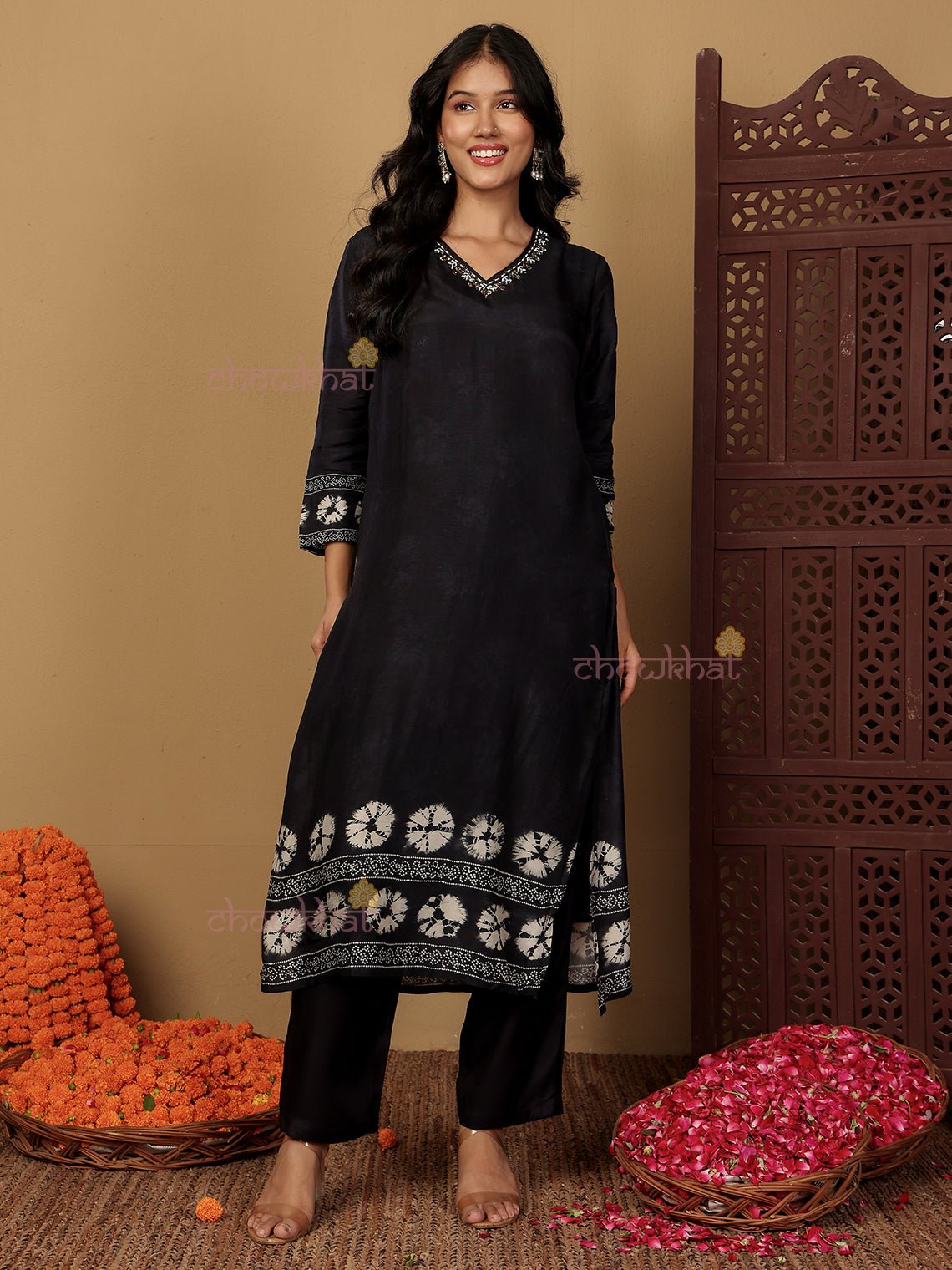 Netra Bandhani Print Silk 3 Piece Stitched Suit Set With Hand Embroidery - Chowkhat Lifestyle