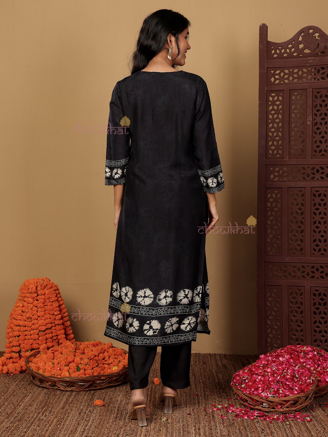Netra Bandhani Print Silk 3 Piece Stitched Suit Set With Hand Embroidery - Chowkhat Lifestyle