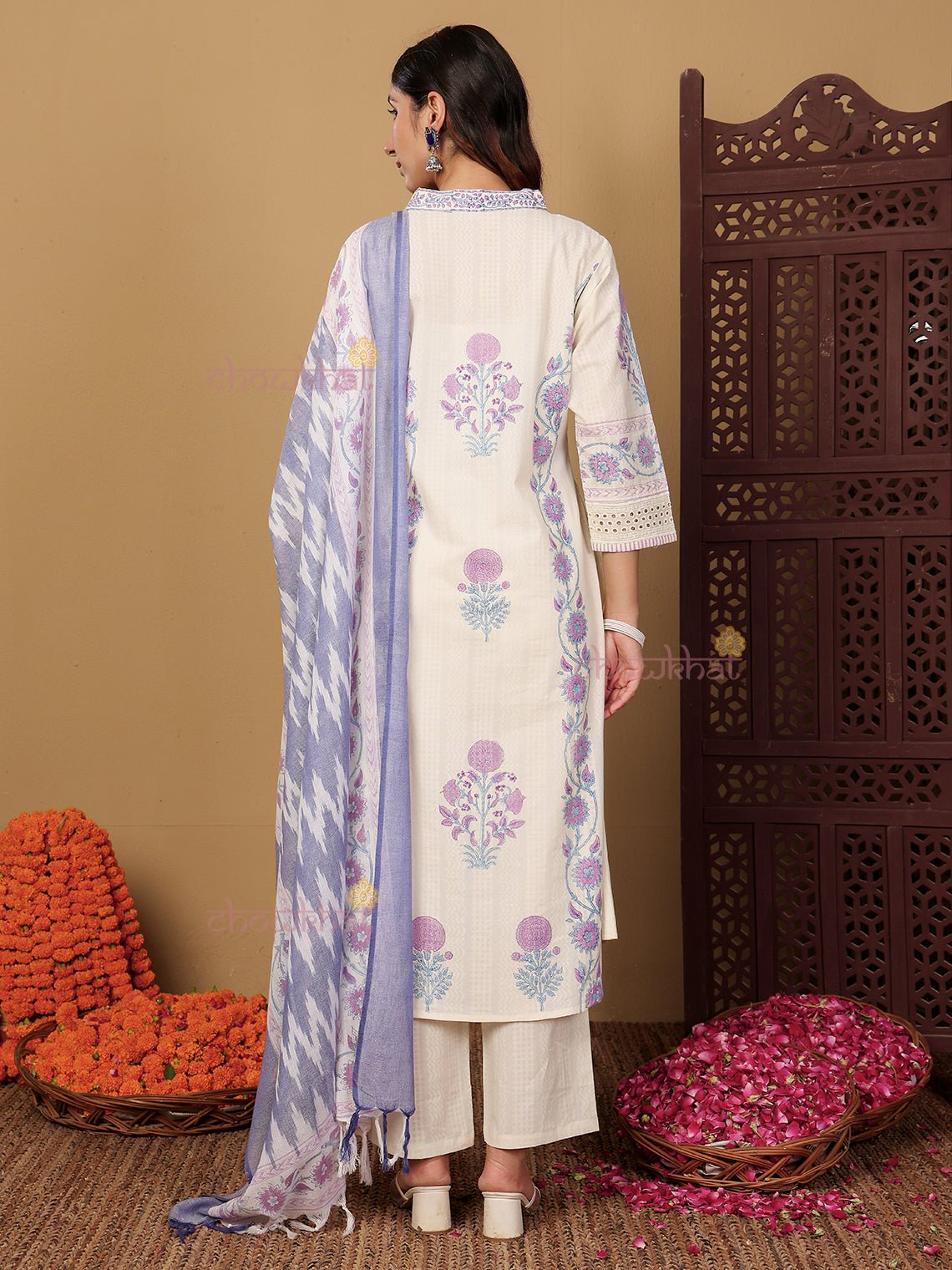 Bagh Hand Block Pure Cotton 3 Piece Stitched Suit Set with Dupatta - Chowkhat Lifestyle