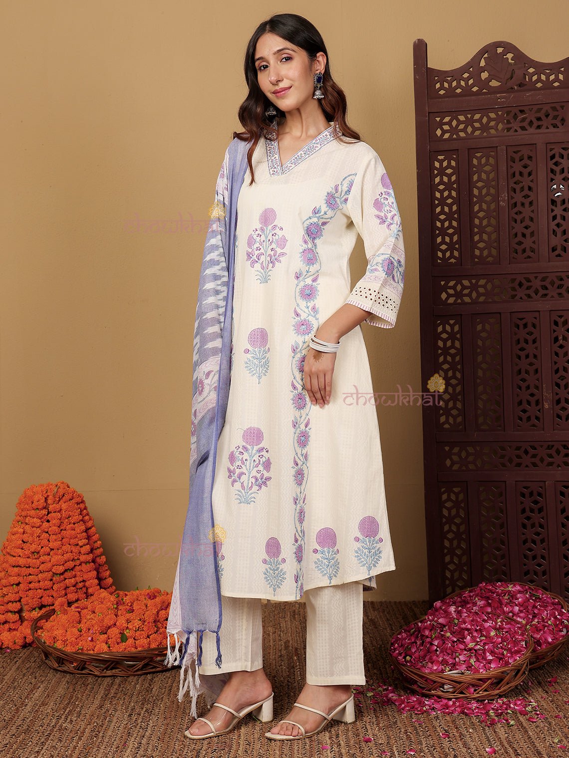 Bagh Hand Block Pure Cotton 3 Piece Stitched Suit Set with Dupatta - Chowkhat Lifestyle