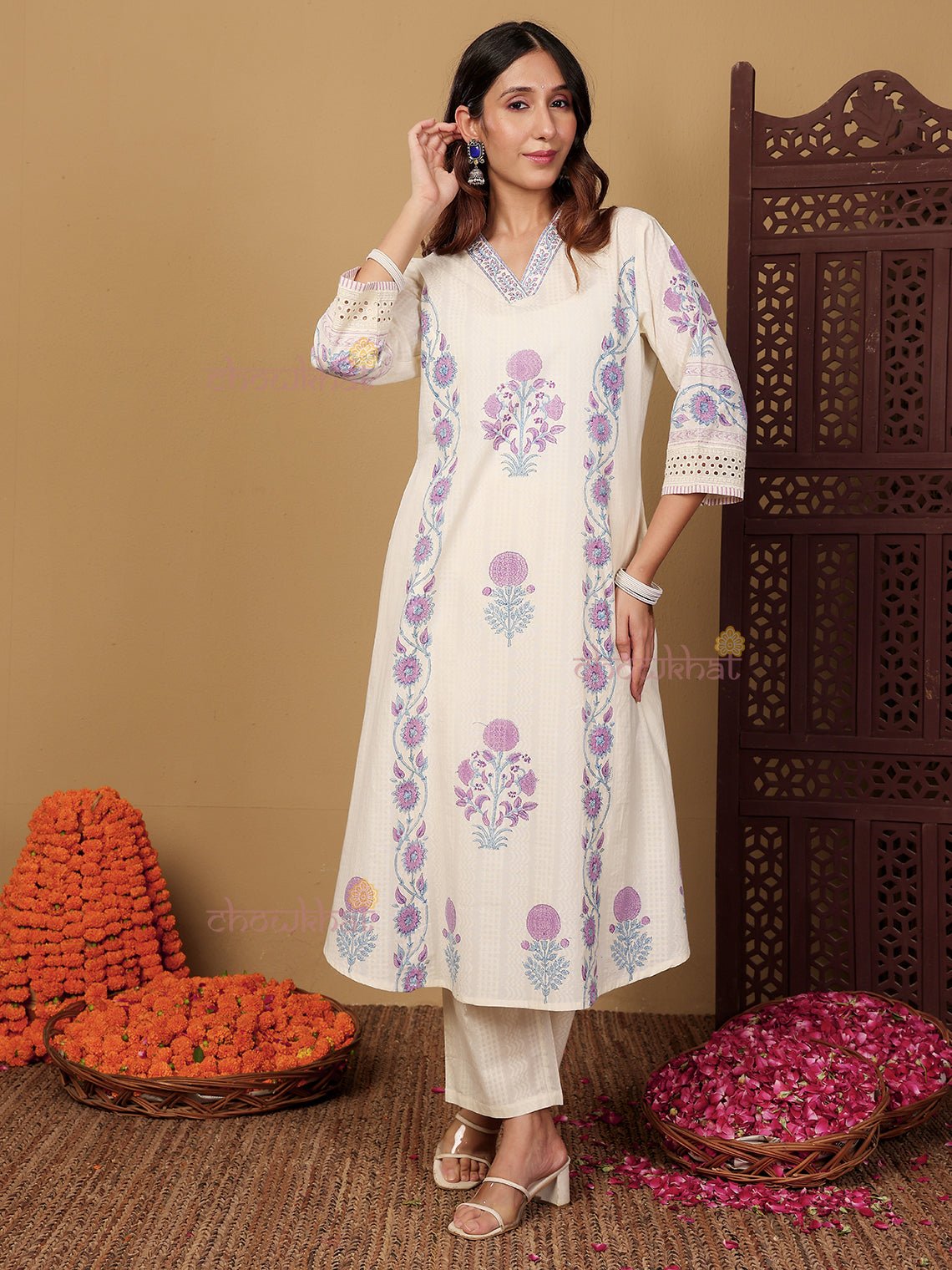 Bagh Hand Block Pure Cotton 3 Piece Stitched Suit Set with Dupatta - Chowkhat Lifestyle