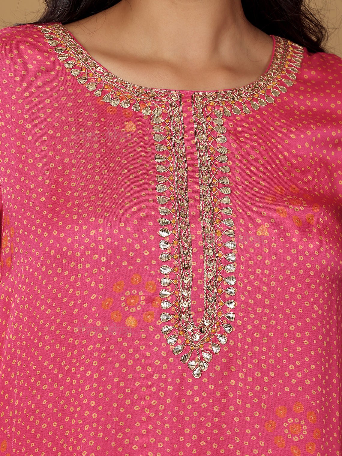 Qala Modal Satin Bandhani 3 Piece Stitched Suit Set with Handwork - Chowkhat Lifestyle