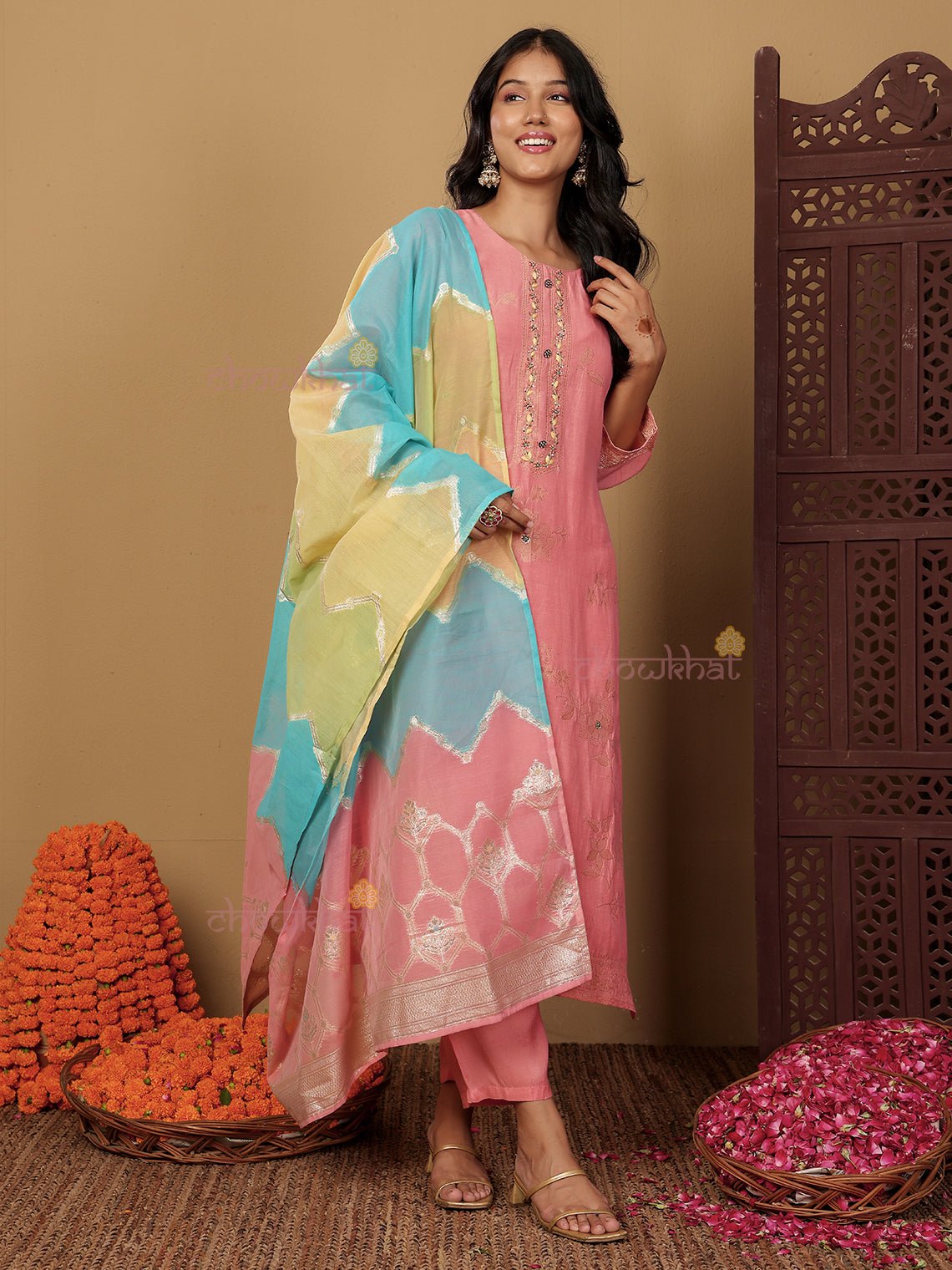 Antara Linen Jacquard 3 Piece Stitched Suit Set with Handwork - Chowkhat Lifestyle
