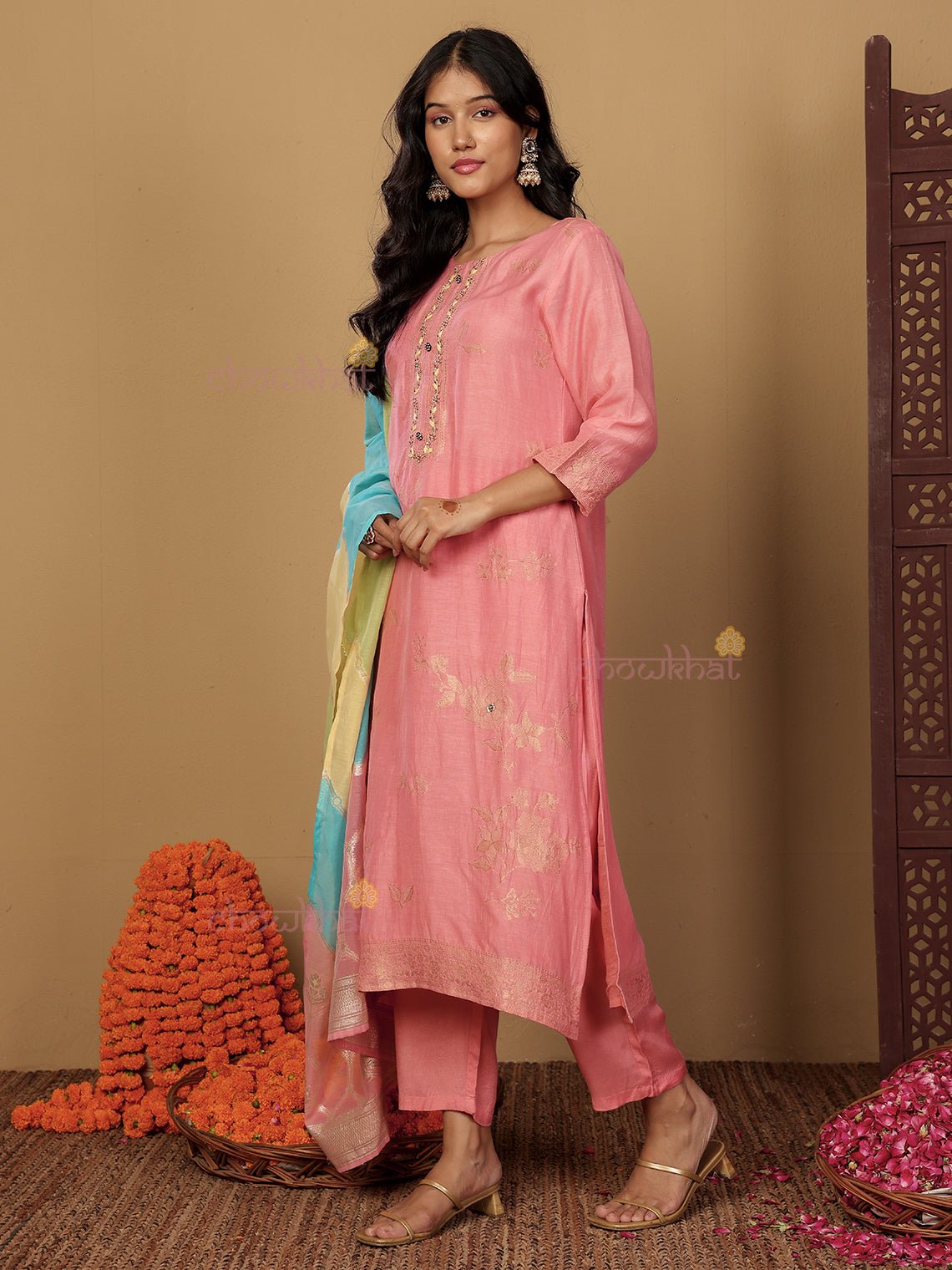 Antara Linen Jacquard 3 Piece Stitched Suit Set with Handwork - Chowkhat Lifestyle