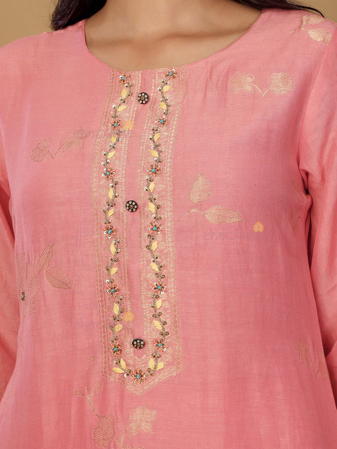 Antara Linen Jacquard 3 Piece Stitched Suit Set with Handwork - Chowkhat Lifestyle