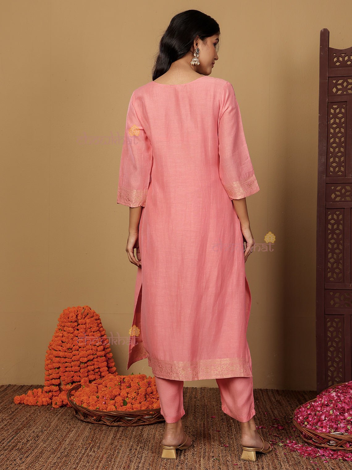 Antara Linen Jacquard 3 Piece Stitched Suit Set with Handwork - Chowkhat Lifestyle