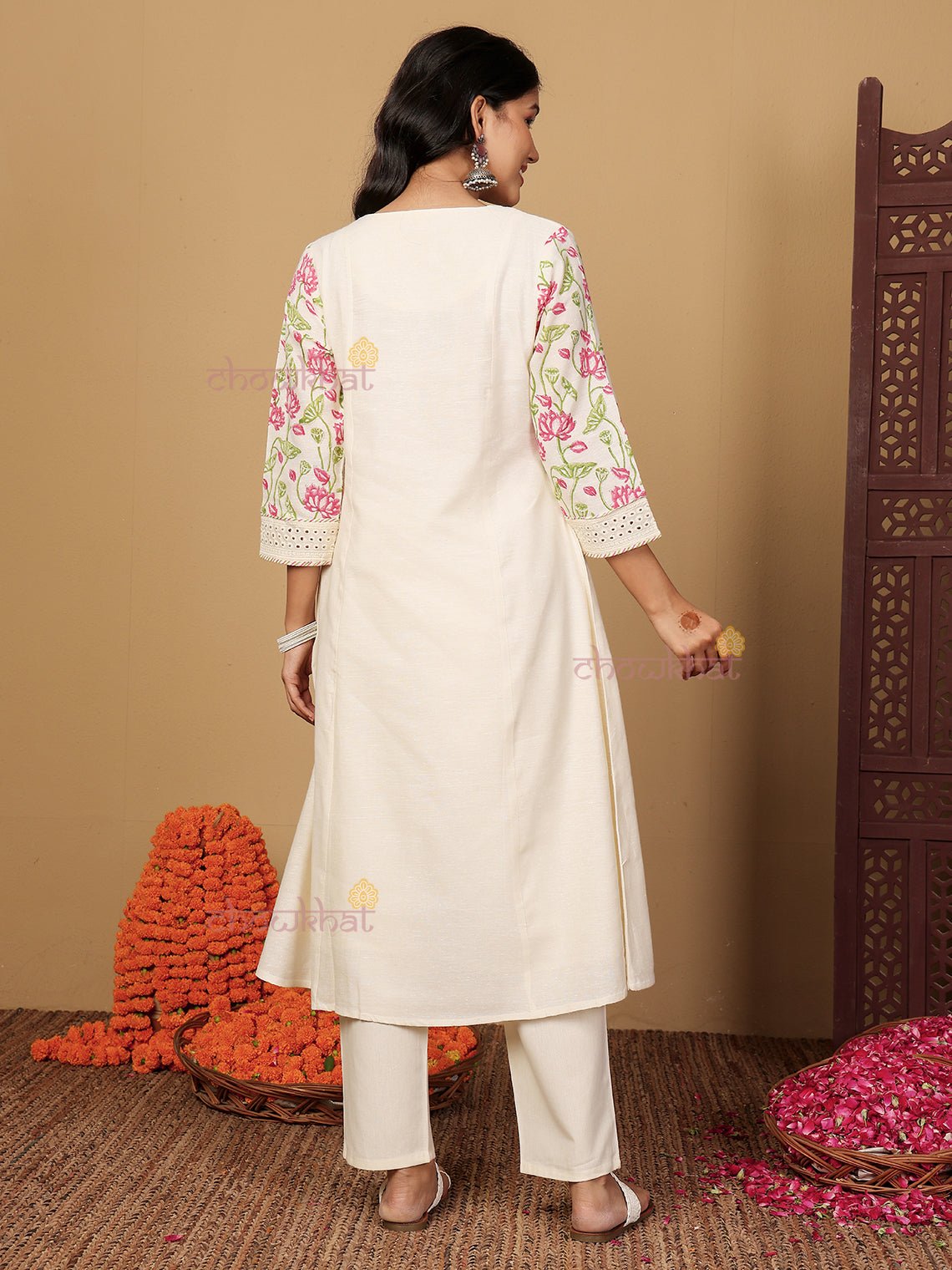 Bagh Hand Block 3 Piece Stitched Suit Set with Kota Doria Dupatta & Sequence Detaling - Chowkhat Lifestyle