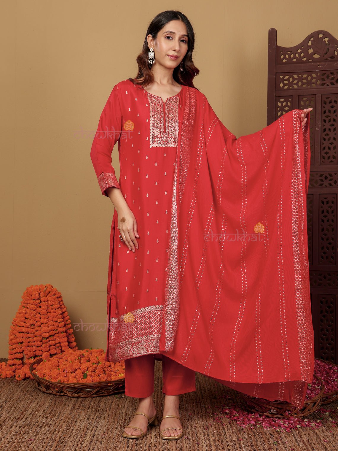 Ehra Premium Silk 3 Piece Stitched Suit Set with Sequence Work - Chowkhat Lifestyle