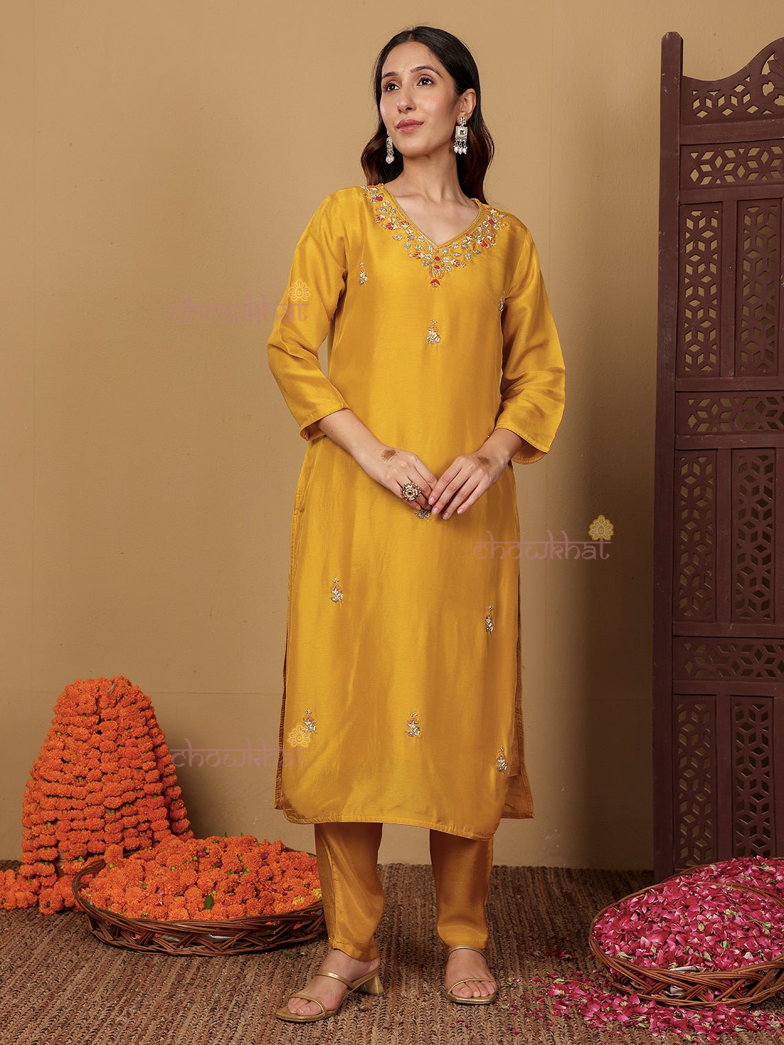 Anaisha Premium Silk 3 Piece Stitched Suit Set with Handwork - Chowkhat Lifestyle