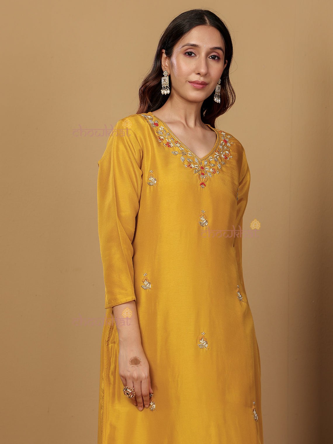 Anaisha Premium Silk 3 Piece Stitched Suit Set with Handwork - Chowkhat Lifestyle