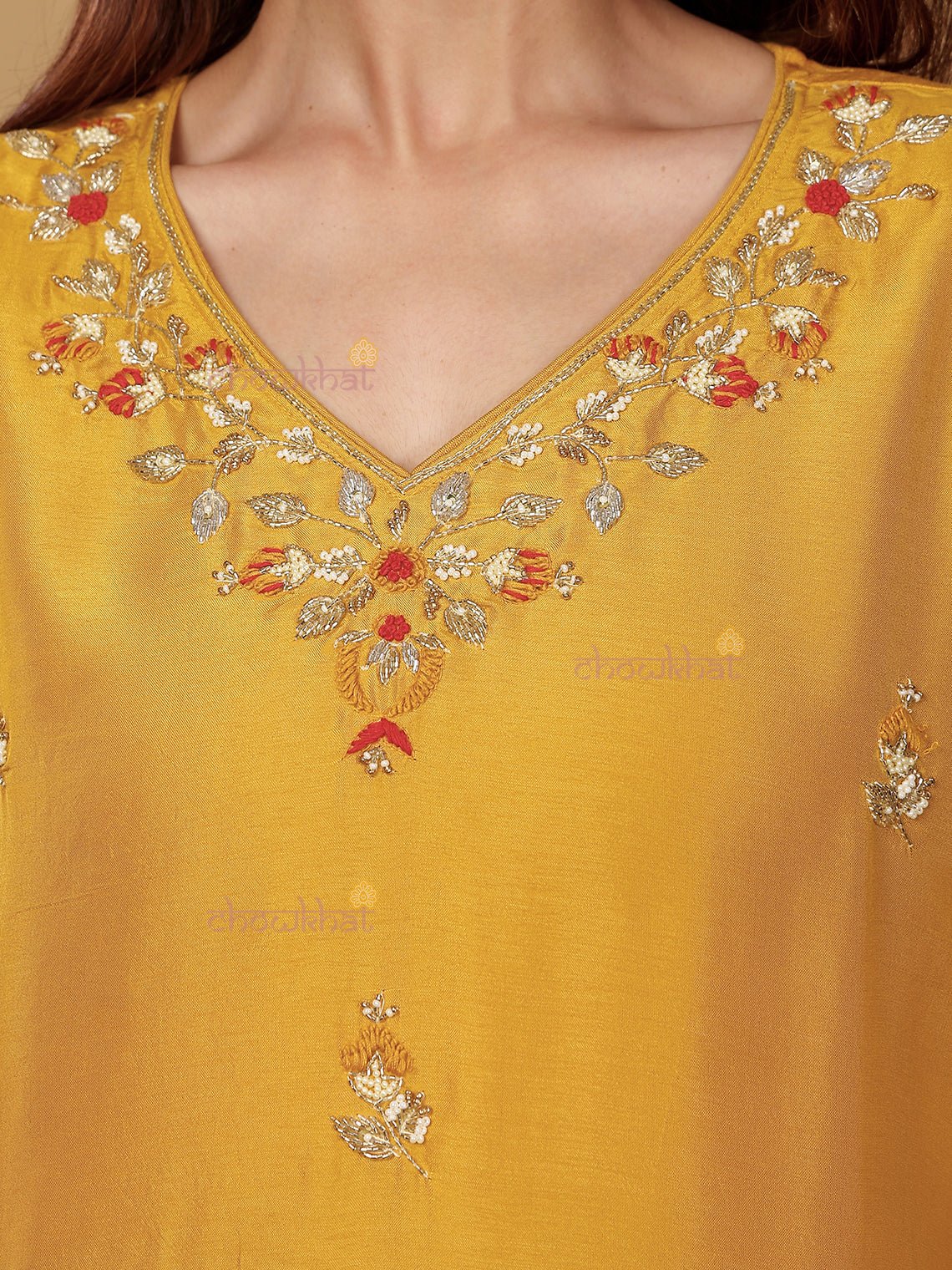 Anaisha Premium Silk 3 Piece Stitched Suit Set with Handwork - Chowkhat Lifestyle