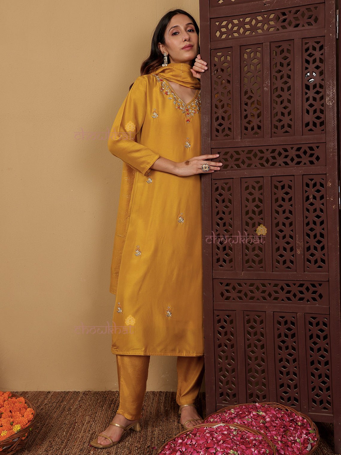 Anaisha Premium Silk 3 Piece Stitched Suit Set with Handwork - Chowkhat Lifestyle