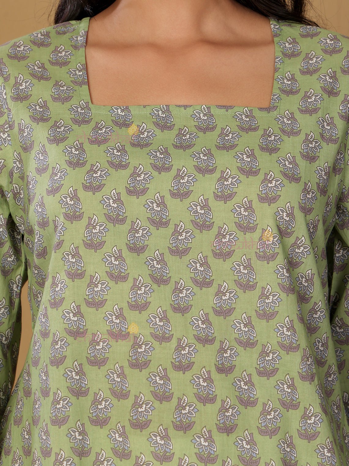 Palak Short Hand Printed Cotton Kurti With Lace Detailing - Chowkhat Lifestyle