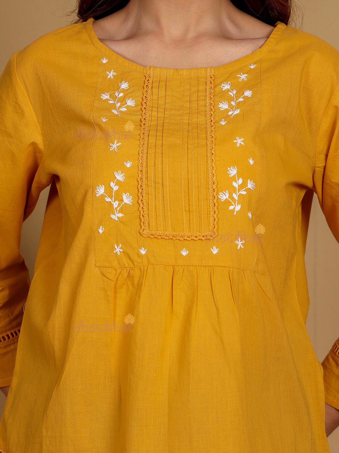 Daisy Hand Embroidered Short Cotton Top - Chowkhat Lifestyle