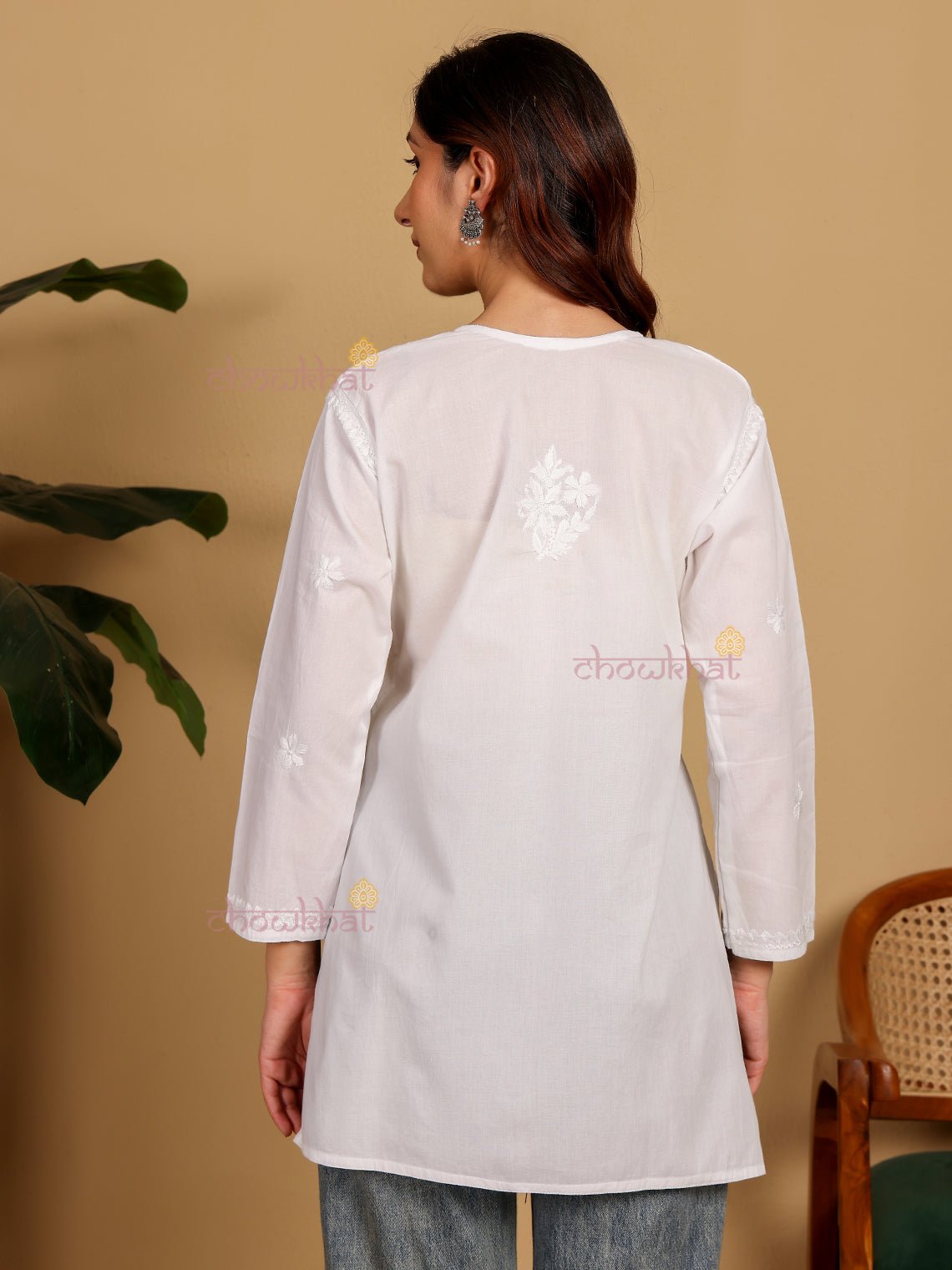 Osha Cotton Short Hand Embroidered Chikankari Kurti - Chowkhat Lifestyle