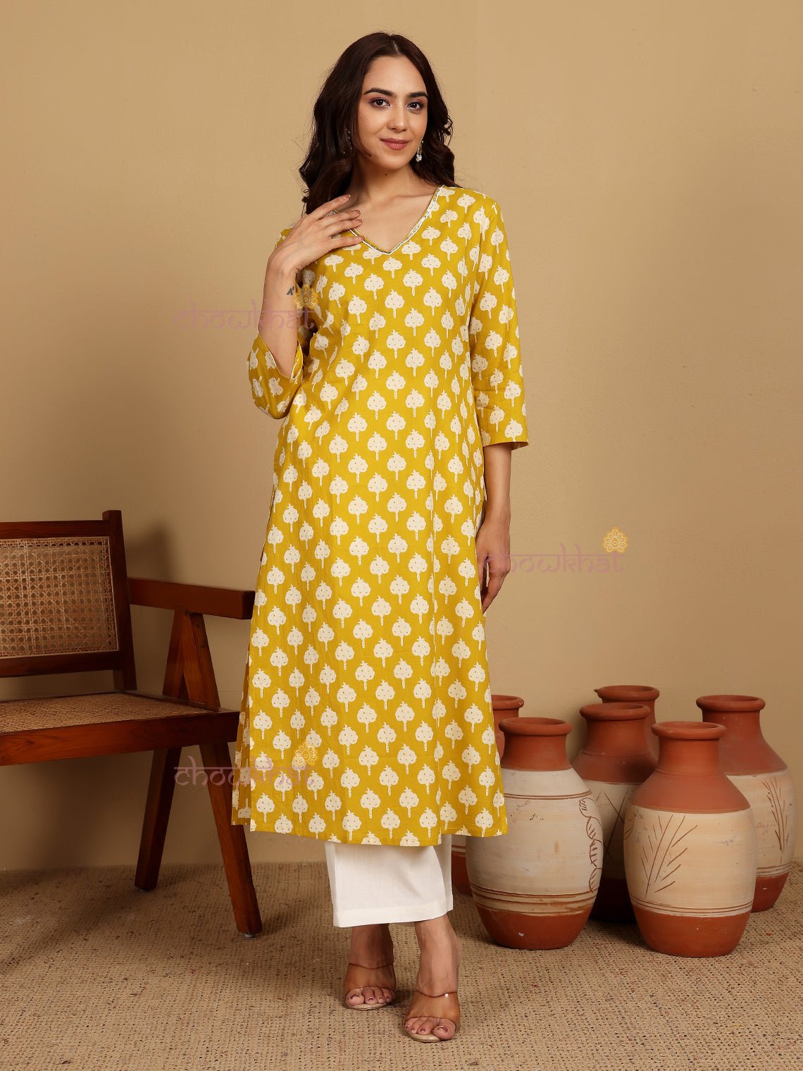 Ira Hand Printed Cotton Kurti With Handwork