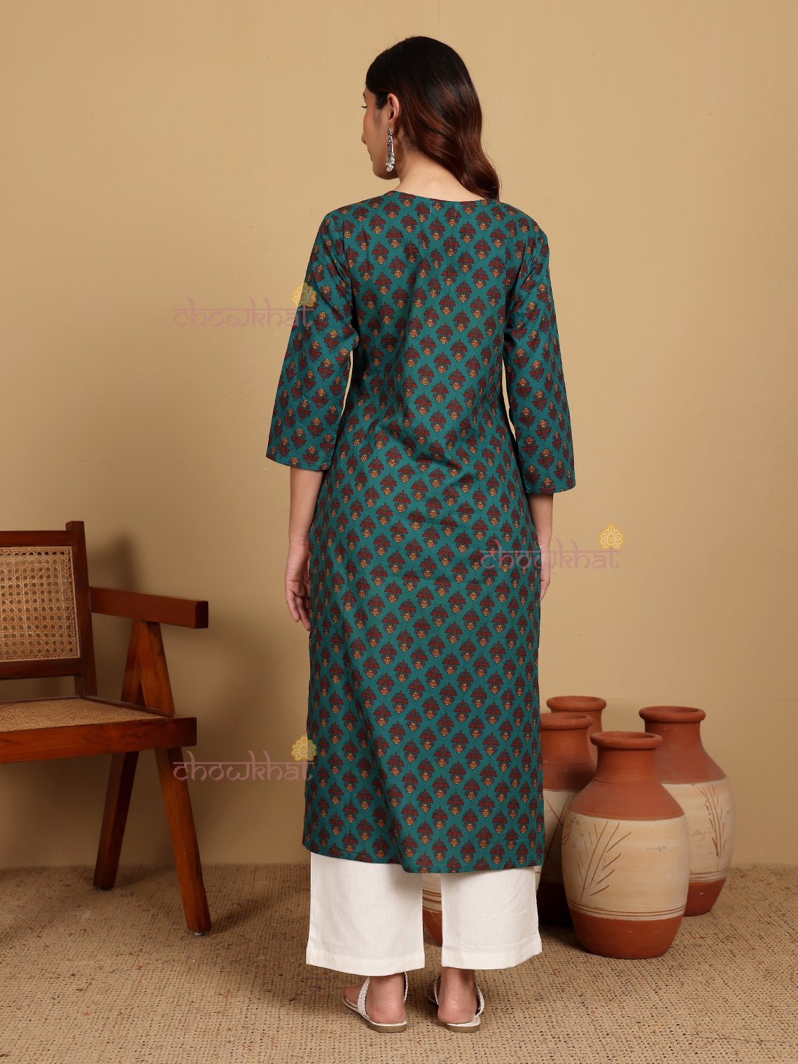 Nora Hand Printed Cotton Kurti With Handwork - Chowkhat Lifestyle