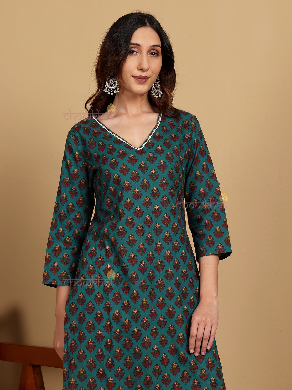 Nora Hand Printed Cotton Kurti With Handwork - Chowkhat Lifestyle