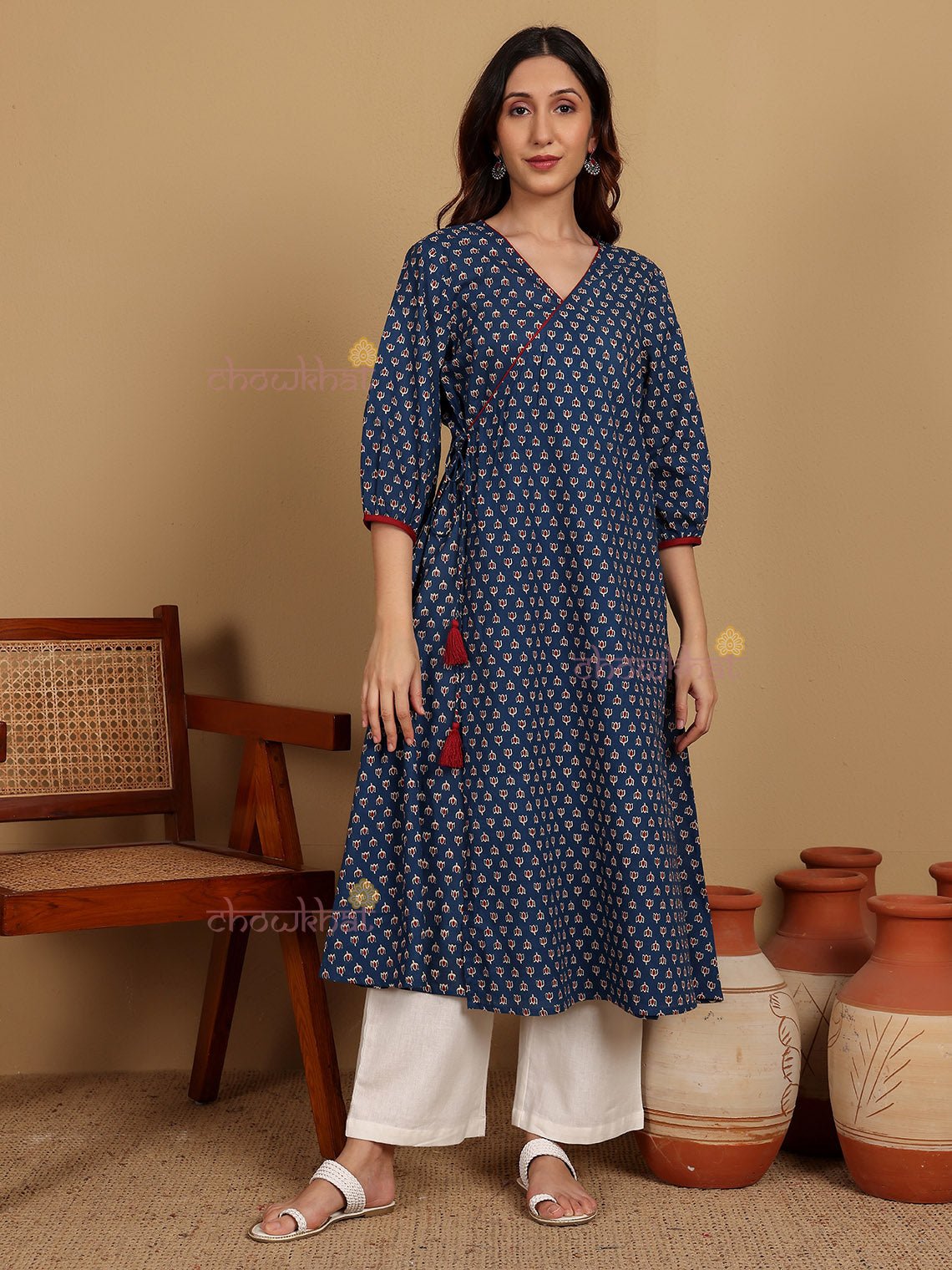 Divya Cotton Hand Printed Angrakha Dress - Chowkhat Lifestyle