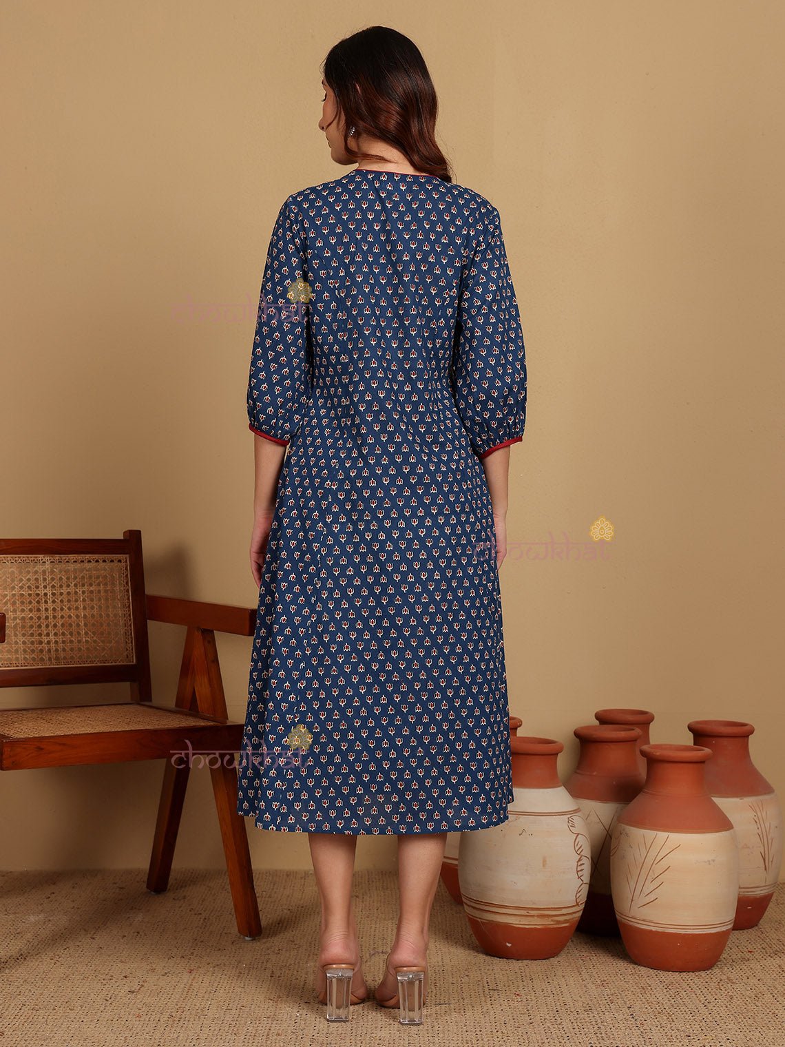 Divya Cotton Hand Printed Angrakha Dress - Chowkhat Lifestyle