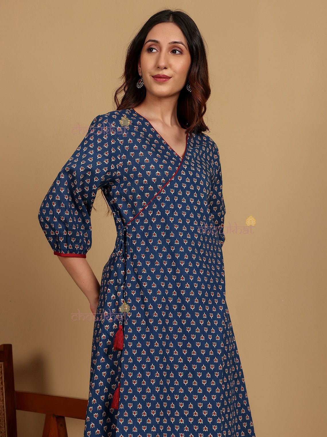 Divya Cotton Hand Printed Angrakha Dress - Chowkhat Lifestyle