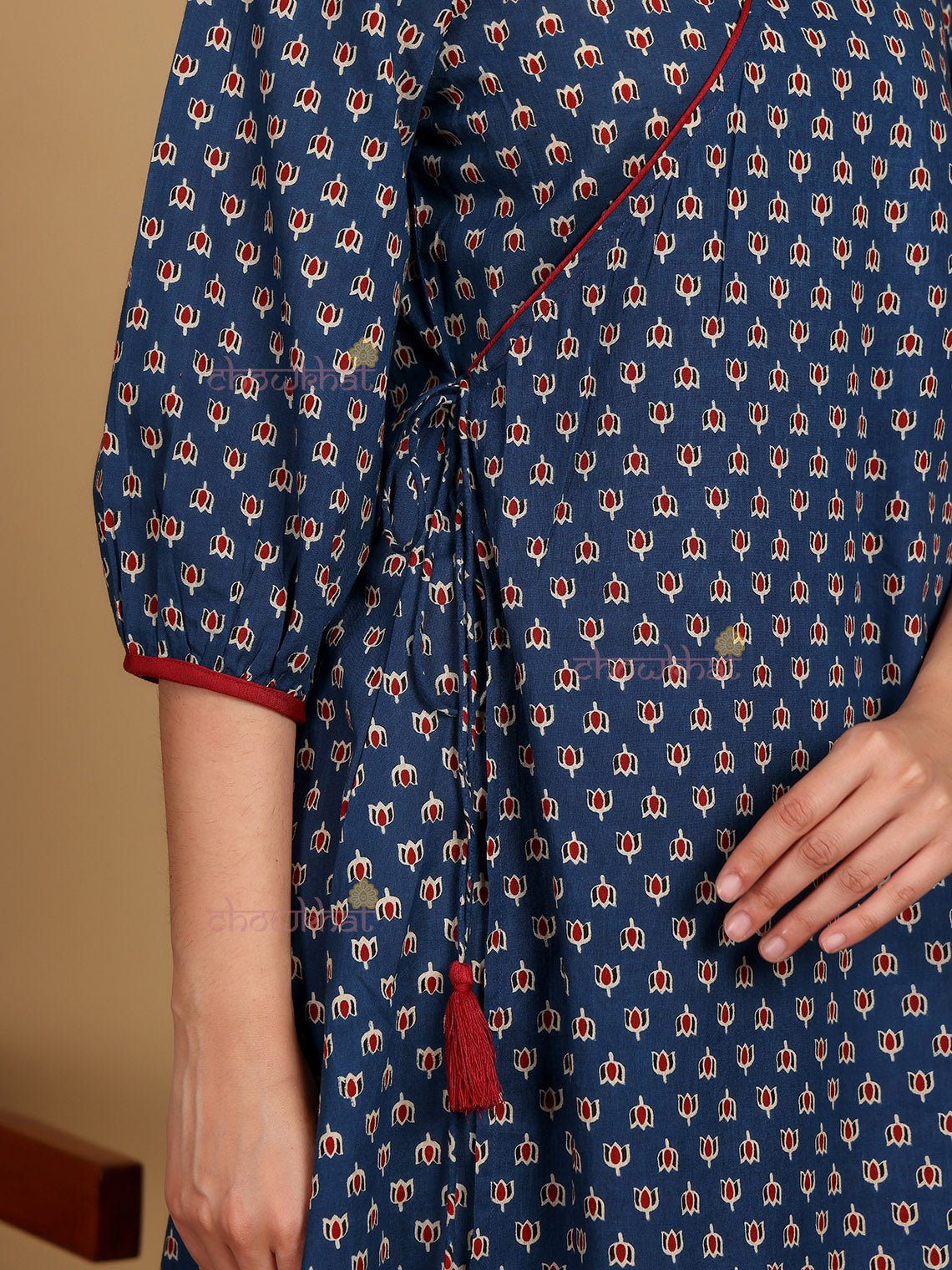 Divya Cotton Hand Printed Angrakha Dress - Chowkhat Lifestyle