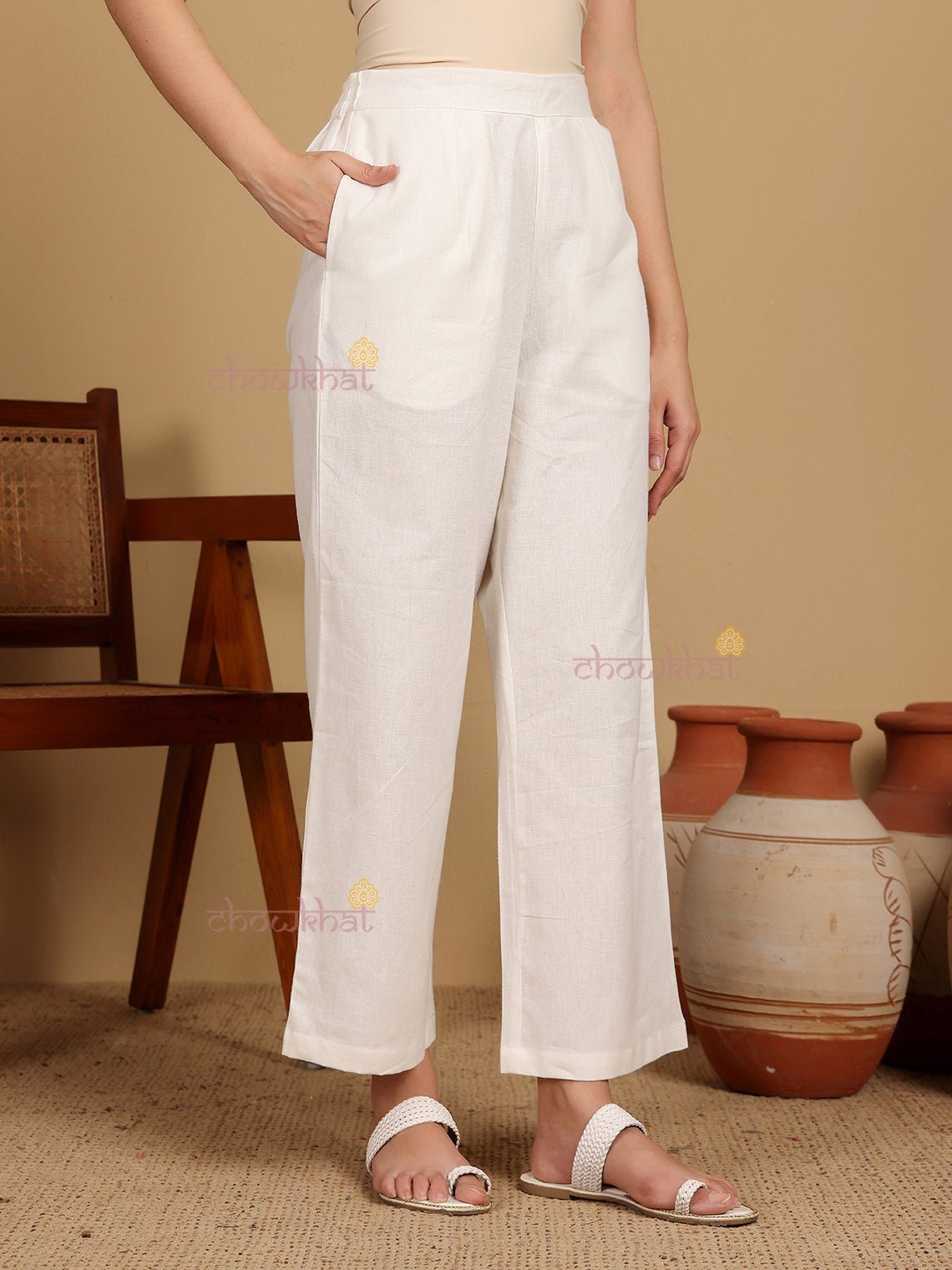 Ilaa Cotton Straight Pants with Pockets - Chowkhat Lifestyle