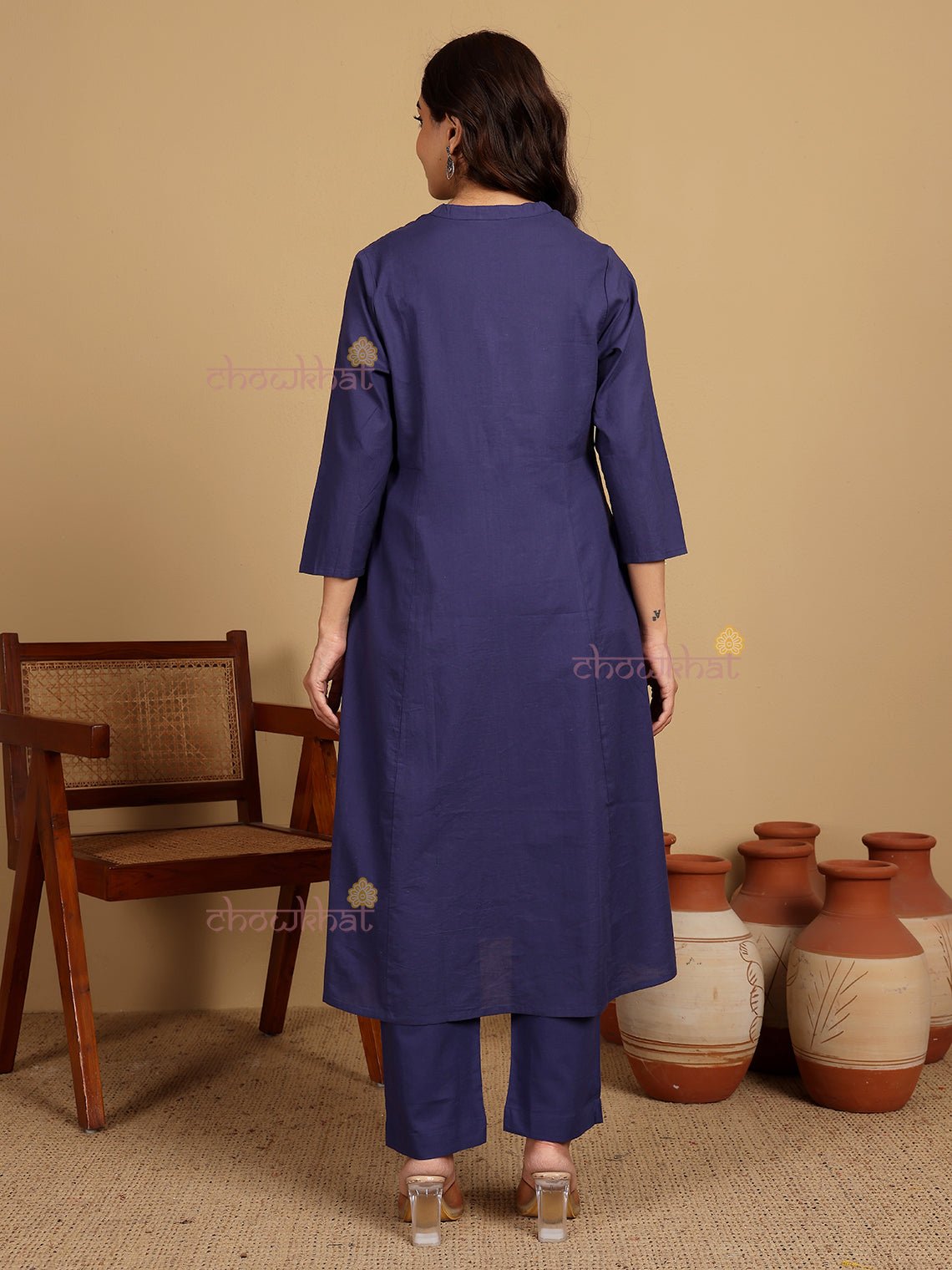 Khushi Aline Cotton Kurti & Pants Set With Pockets & Handwork - Chowkhat Lifestyle