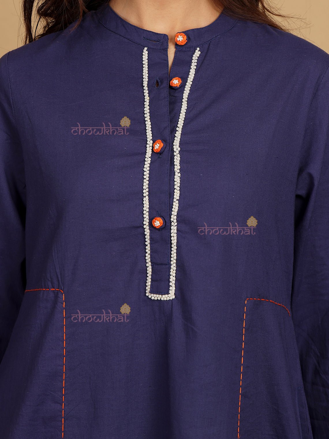 Khushi Aline Cotton Kurti & Pants Set With Pockets & Handwork - Chowkhat Lifestyle