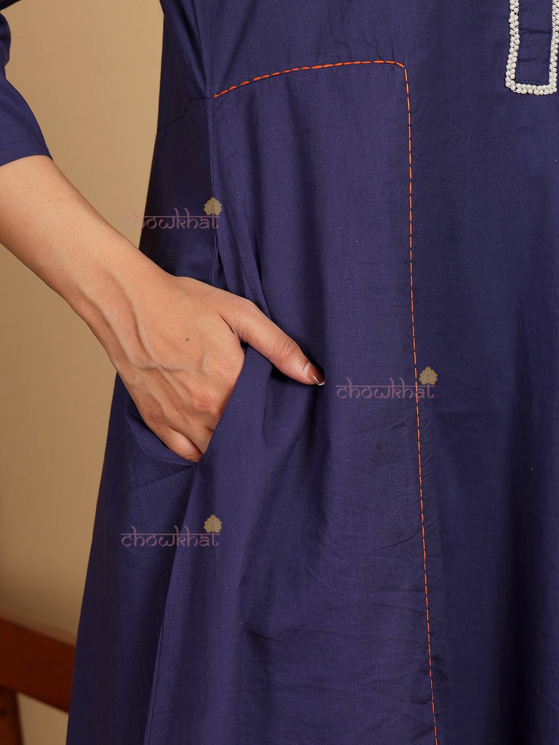 Khushi Aline Cotton Kurti & Pants Set With Pockets & Handwork - Chowkhat Lifestyle