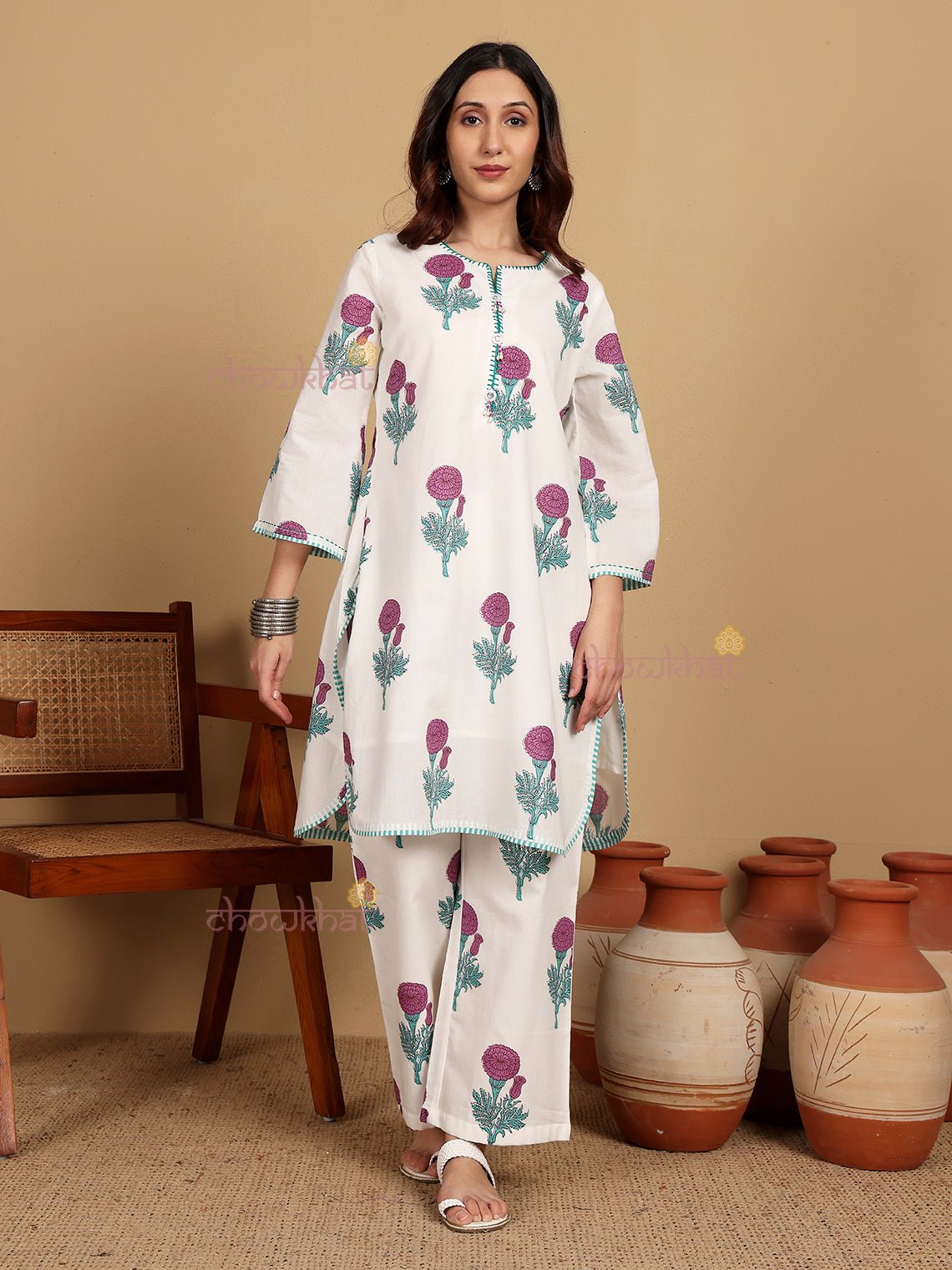 Meher Pure Cotton Stitched Suit Set with Handwork & Attached Lining