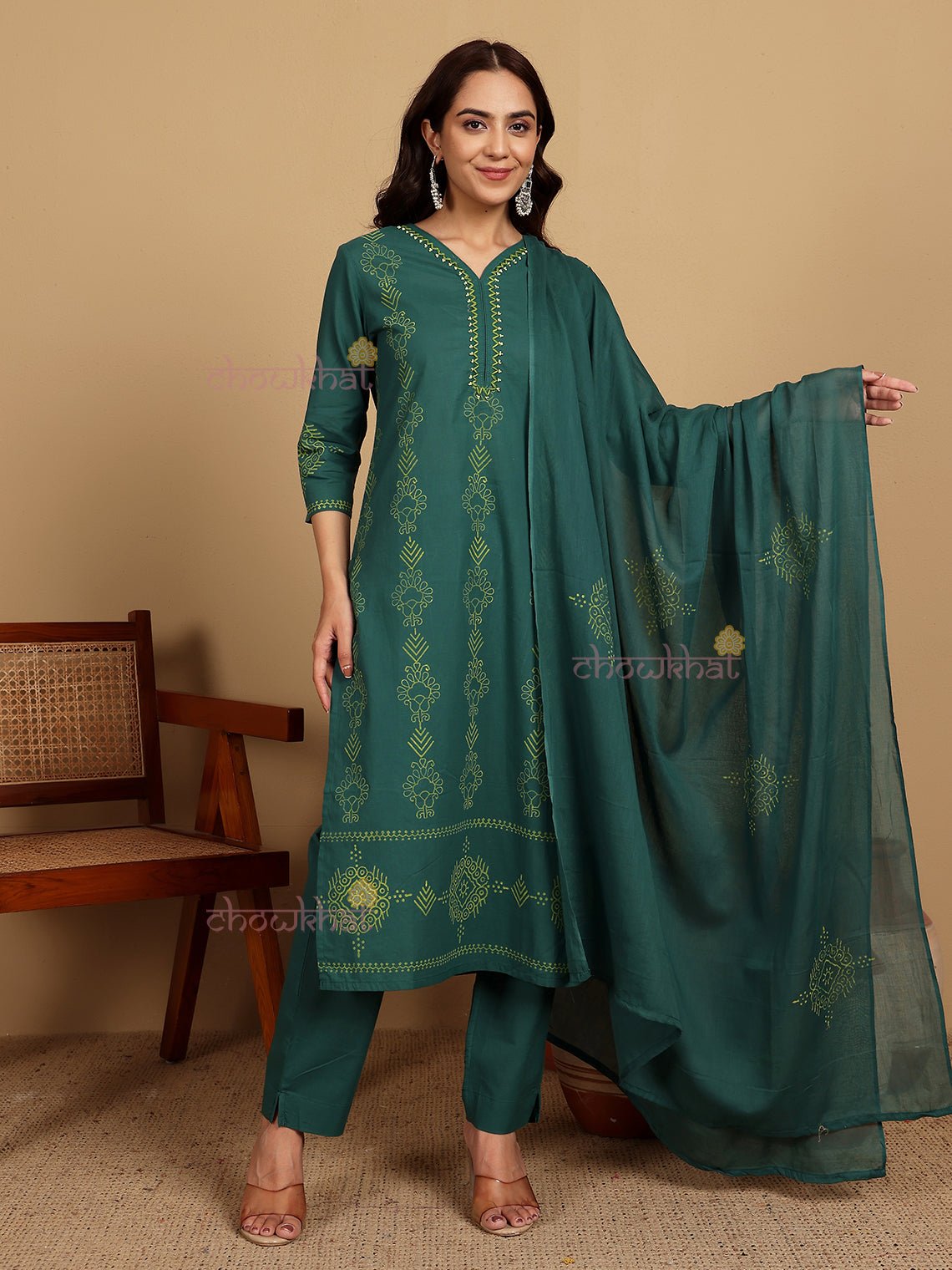 Soha Pure Cotton Stitched Suit Set With Handblock & Handwork - Chowkhat Lifestyle