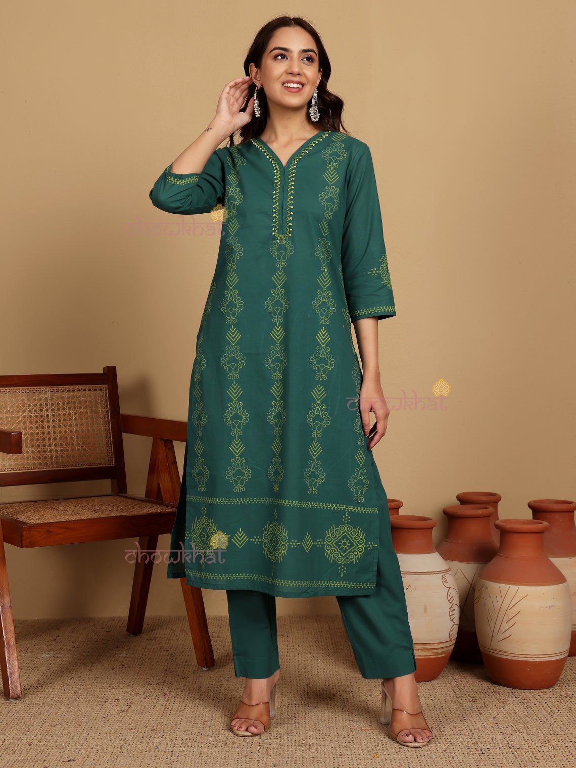 Soha Pure Cotton Stitched Suit Set With Handblock & Handwork - Chowkhat Lifestyle