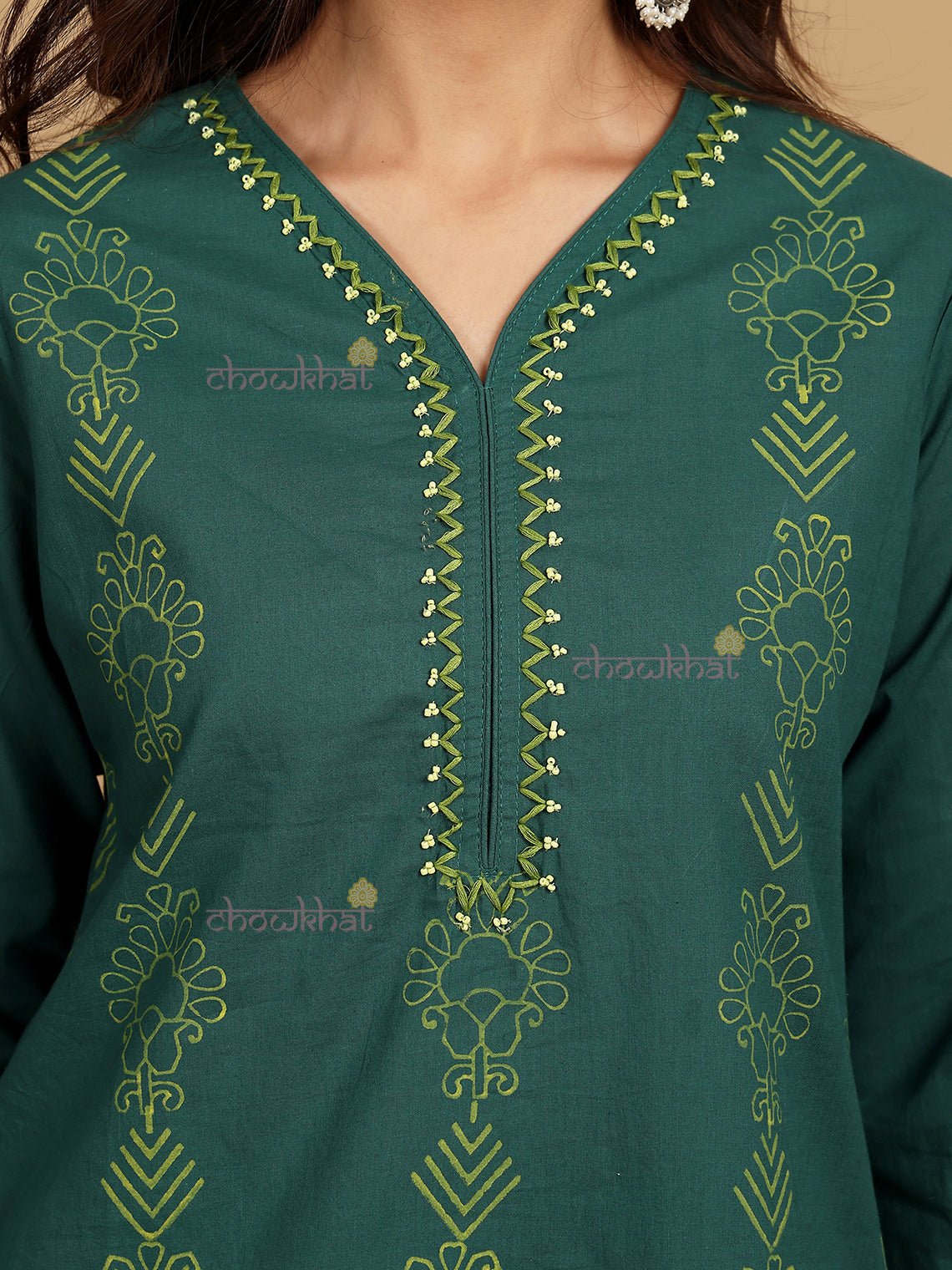 Soha Pure Cotton Stitched Suit Set With Handblock & Handwork - Chowkhat Lifestyle