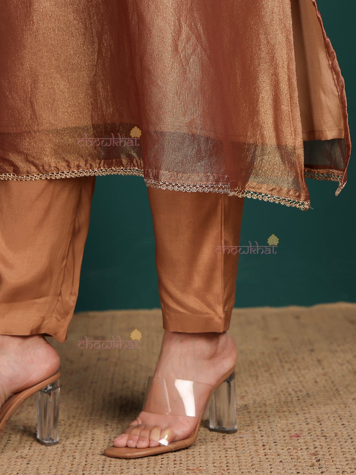 Afiza Tissue Stitched Premium Suit Set with attached Linning & Handwork - Chowkhat Lifestyle