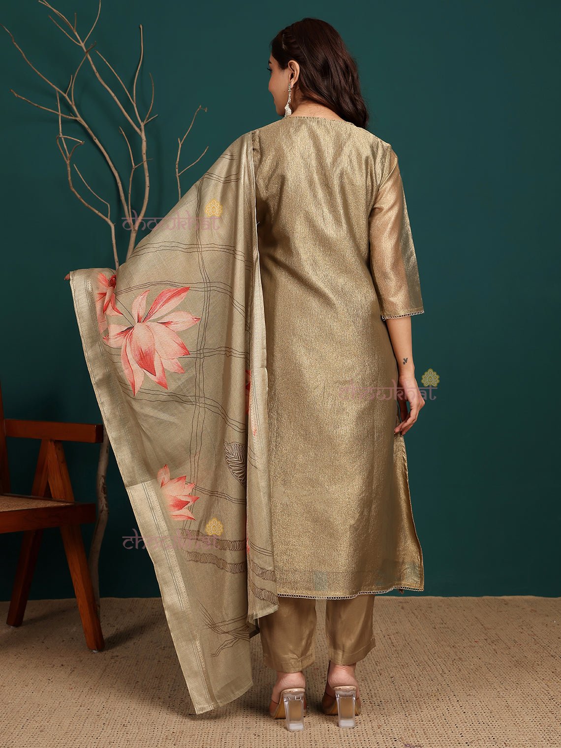 Jasmine Tissue Stitched Premium Suit Set with attached Linning & Handwork - Chowkhat Lifestyle