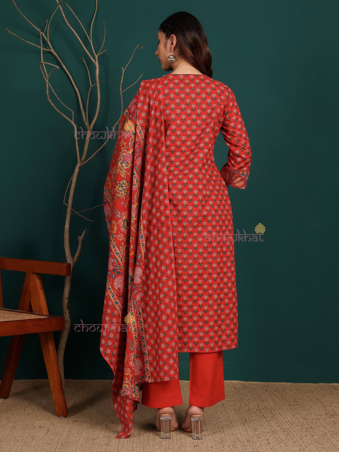 Surkh Pure Cotton Printed Stitched Suit Set With Handwork - Chowkhat Lifestyle