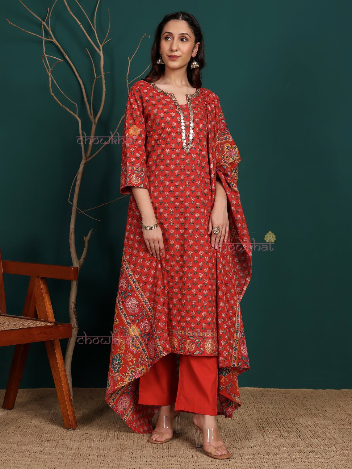 Surkh Pure Cotton Printed Stitched Suit Set With Handwork - Chowkhat Lifestyle